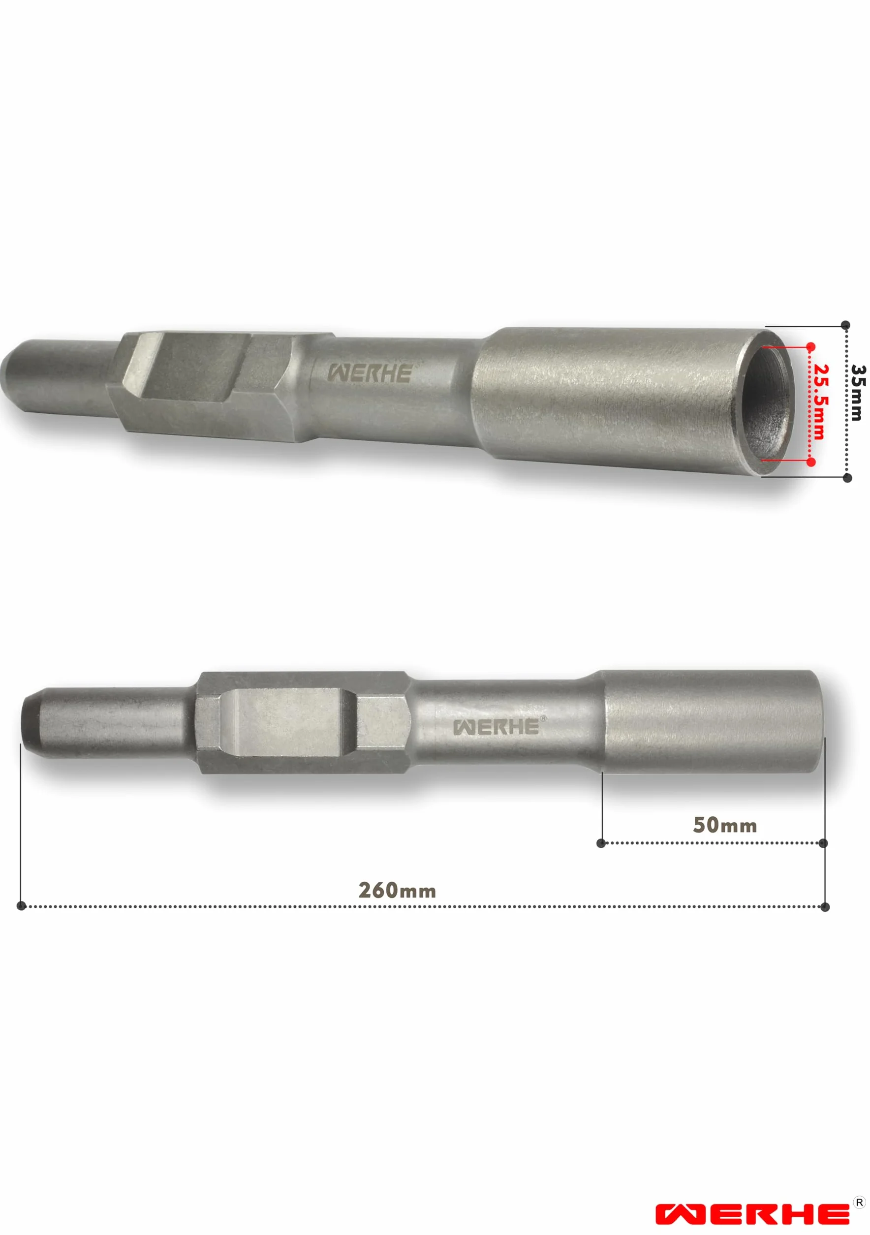 WERHE Chiodatrice professionale 25,5x35x260 mm per picchetti di terra con martello pneumatico esagonale 30 mm