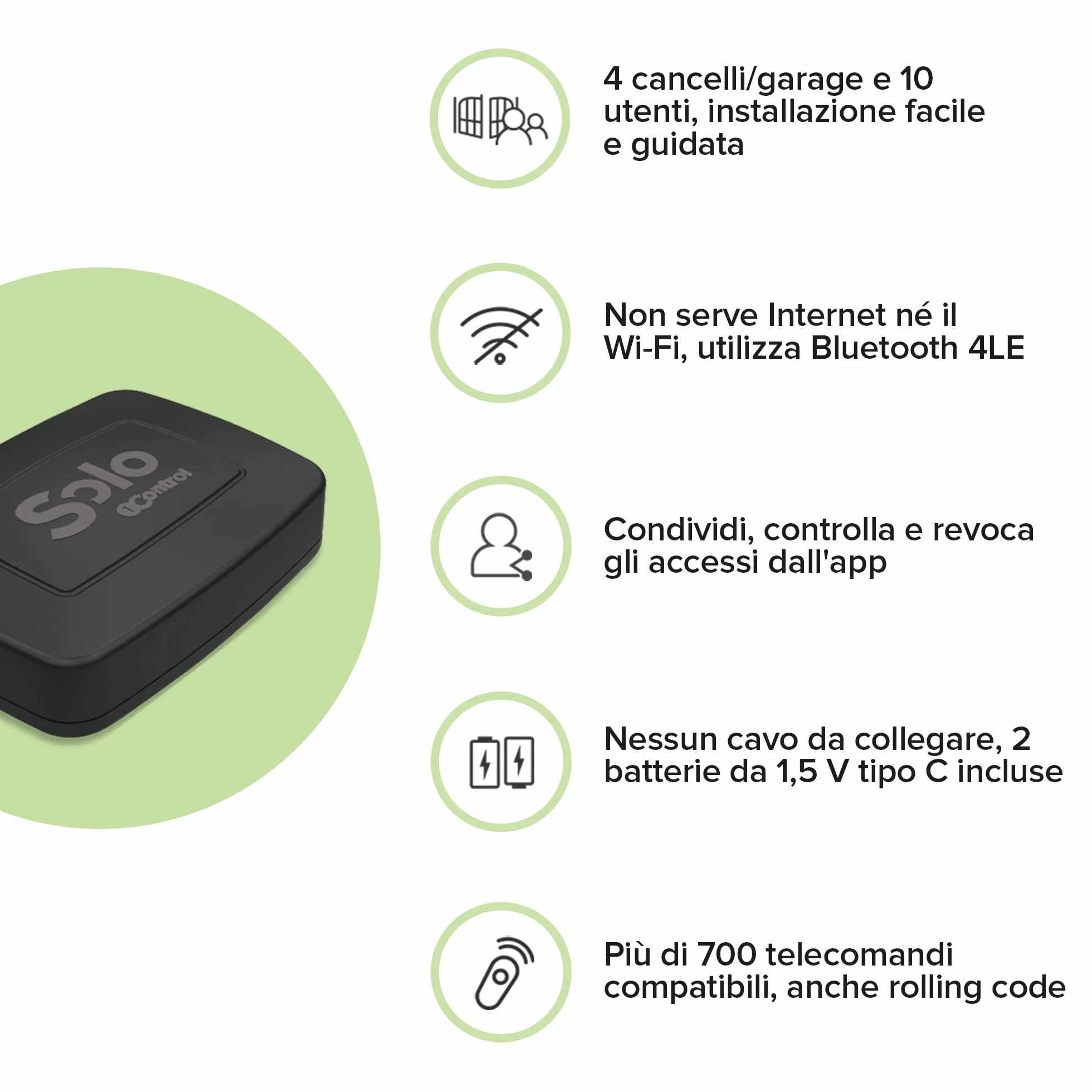 1Control SOLO Apricancello da Smartphone – Apri Cancello e Garage con Telefono e Smartwatch – Bluetooth, Rolling Code, Made in Italy