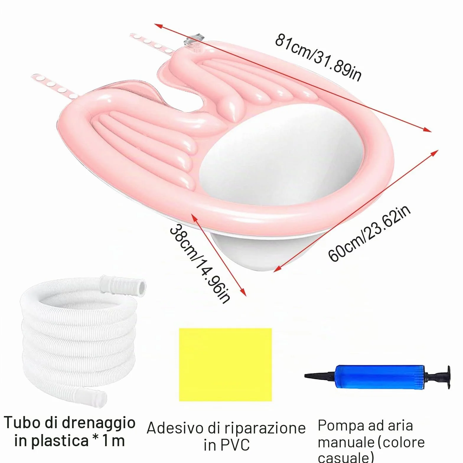 Bacino gonfiabile per il lavaggio dei capelli, in PVC, pieghevole, per anziani e disabili, donne incinte, bambini, anziani (rosa)