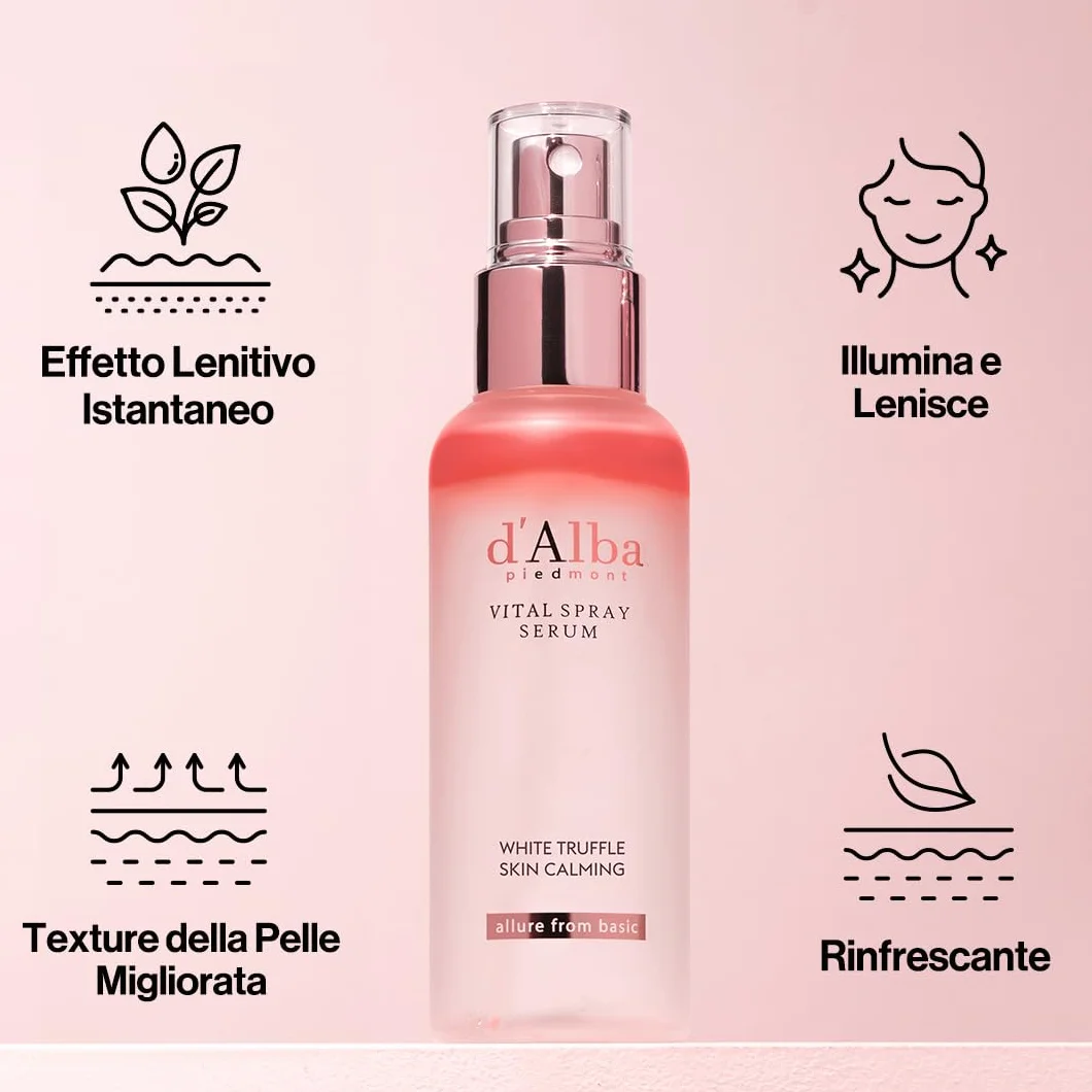 d'Alba Siero Vital Spray Serum al Tartufo Bianco Italiano, Siero Vitalizzante, Idratante, Lenitivo, Calmante per Viso, Soluzione per Pelli Arrossate e Sensibili, Cura della Pelle Coreana