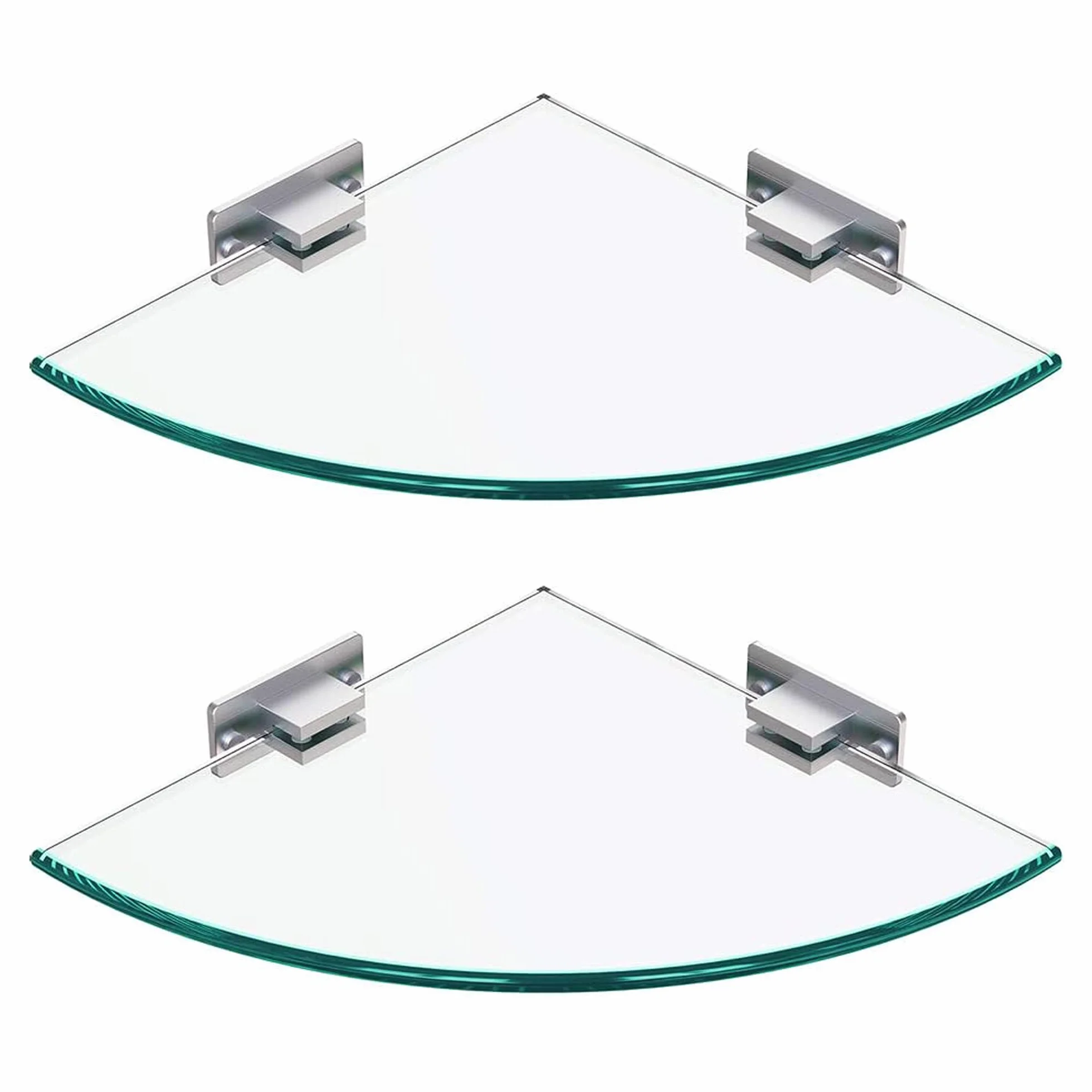 Mensola in vetro temperato da bagno triangolare 8 mm extra spesso 2 pezzi con staffa in alluminio