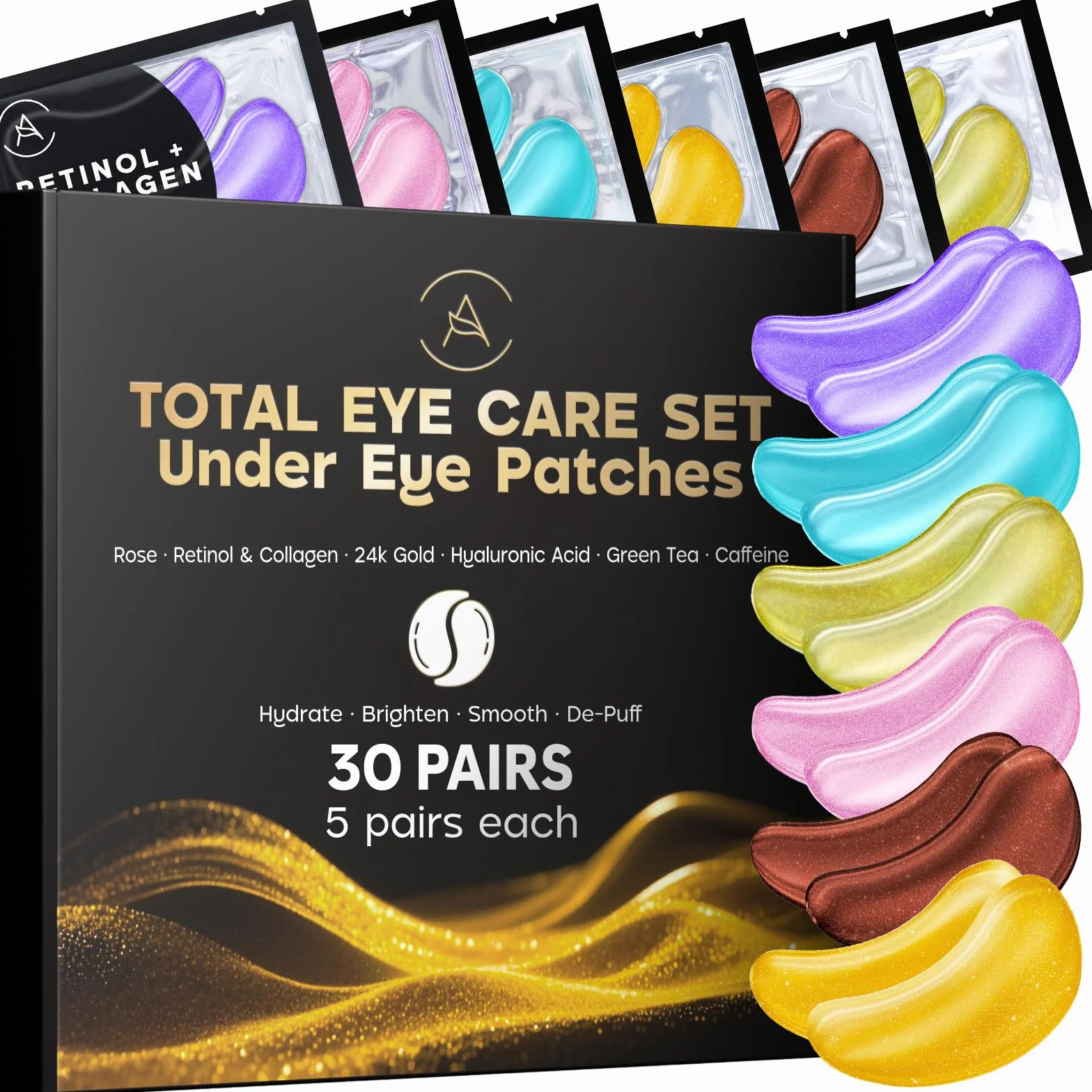 AURAE Patch Occhi (30 paia, mix varietà) – Patch Occhiaie e Borse con Niacinamide + Acido Ialuronico, Effetto Rinfrescante, Idratazione Intensa, Ideali Mattina/Notte