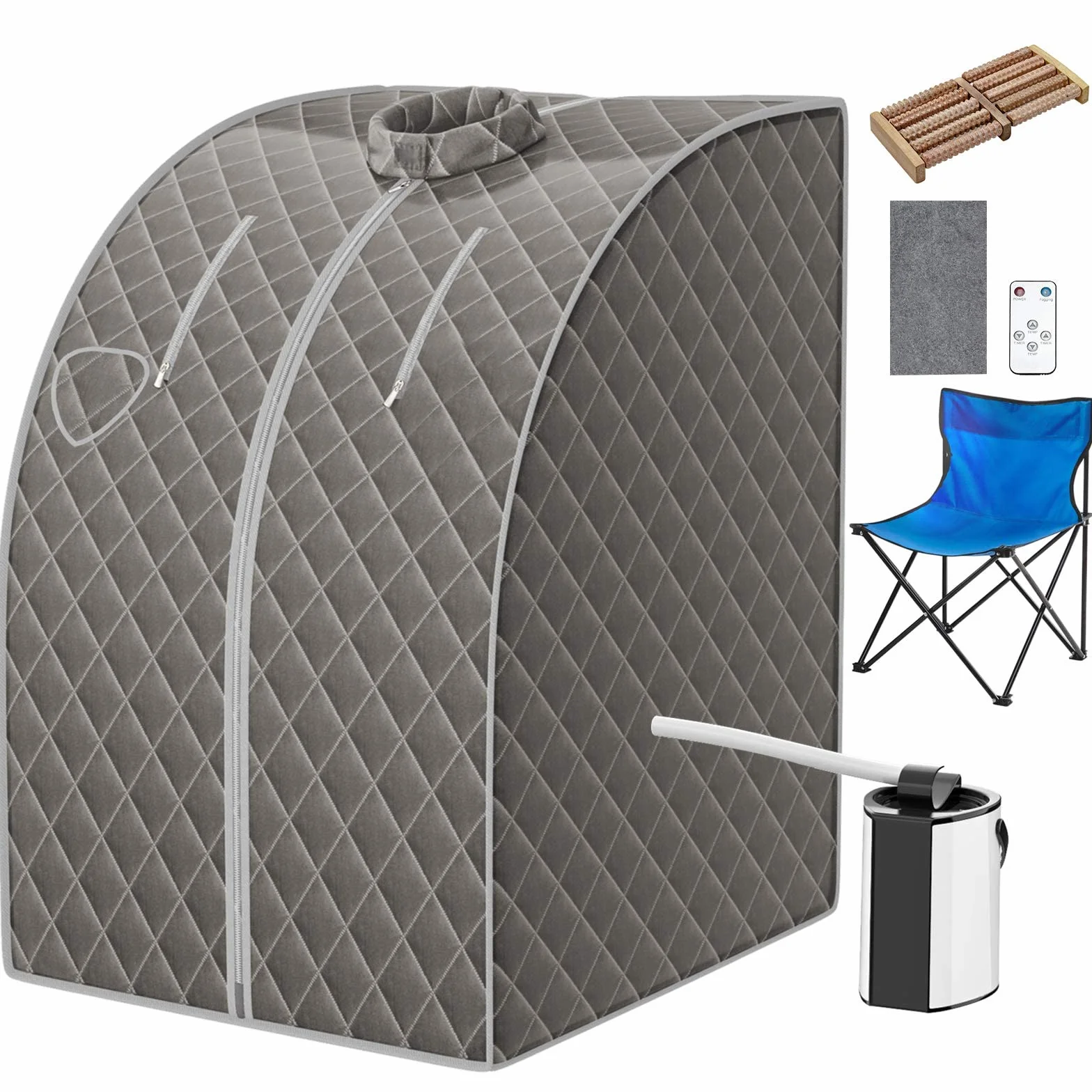 RELAX4LIFE Sauna a Vapore Portatile 3L, Cabina Domestica SPA, 9 Temperature, 15-90 Min, Telecomando, 1000W Grigio
