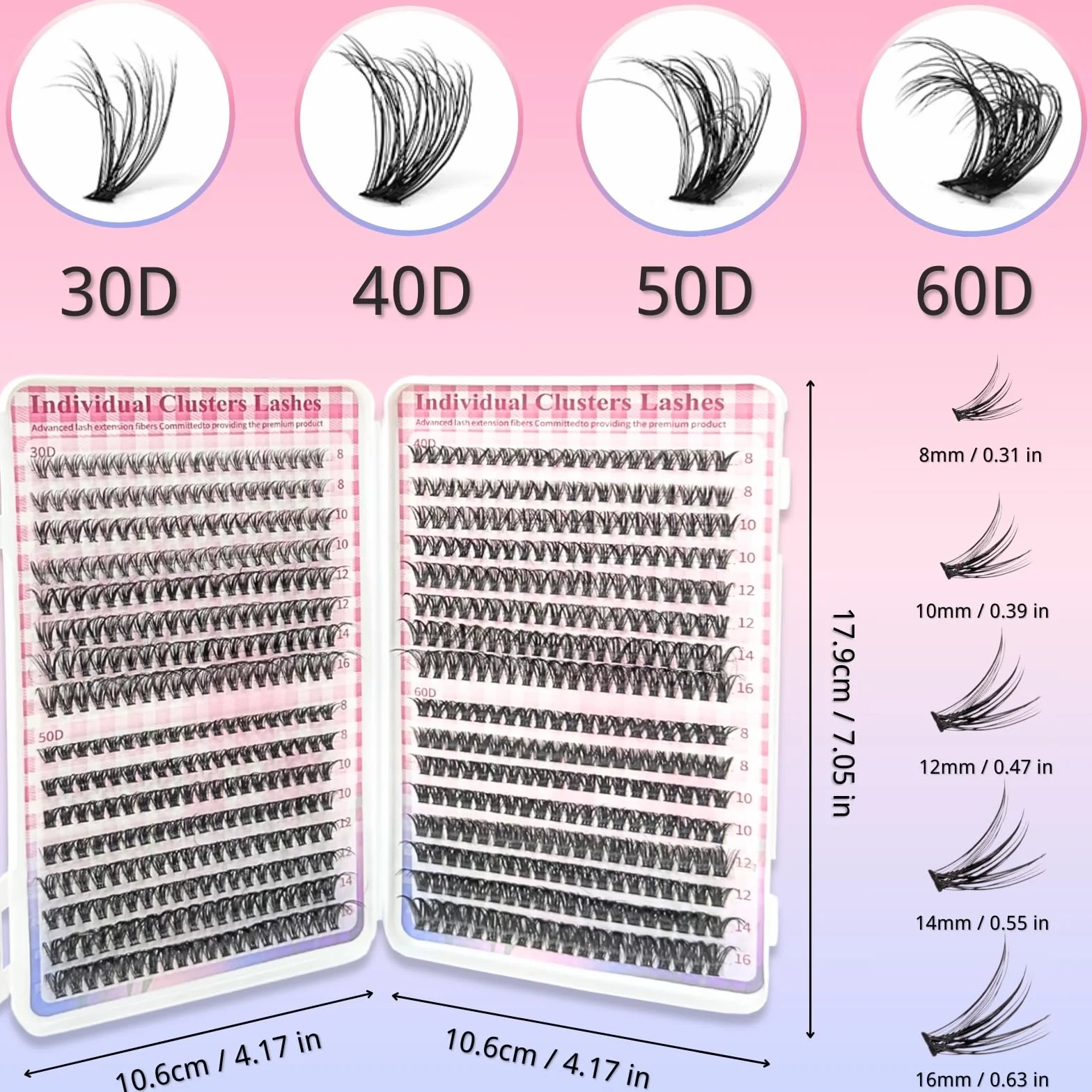 640 Pezzi Ciglia Finte Ciuffetti, 30D+40D+50D+60D Kit Ciglia Extension, D Curl 8-16mm Ciuffetti Ciglia Finte, DIY Eyelash Extension Kit Estensioni Ciglia Individuali Naturale(30-40-50-60D)