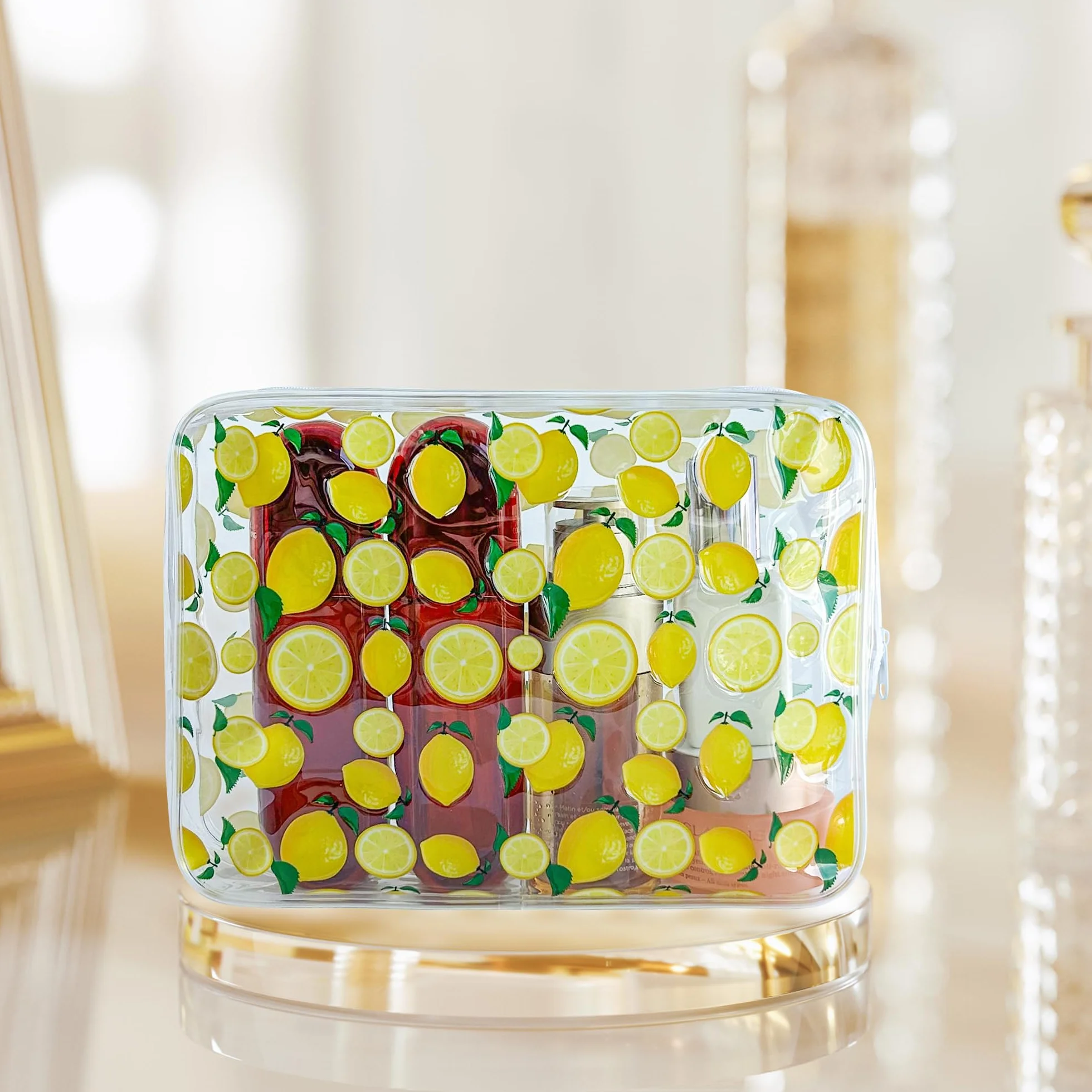 2 sacchetti PVC rosso ciliegia, borsa impermeabile per cosmetici e articoli da toilette, stampa al limone, 2 pezzi, custodia da viaggio