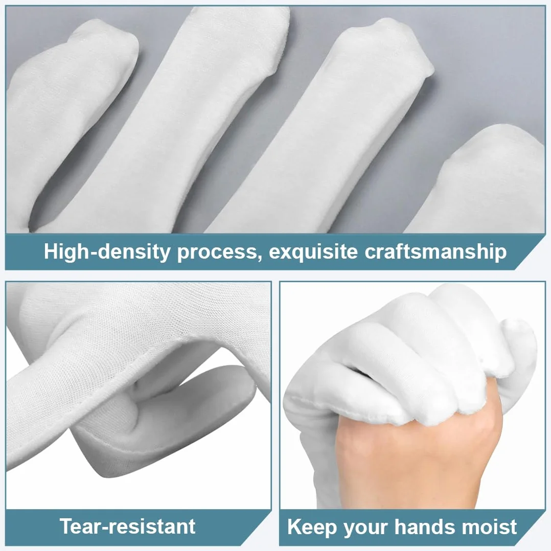 3 Paia Guanti in 100% Cotone per Cosmetici e Creme Idratanti, Ideali per Mani Secche ed Eczema, per Creme di Bellezza, per Manipolare Monete Gioielli Argento (Bianco)