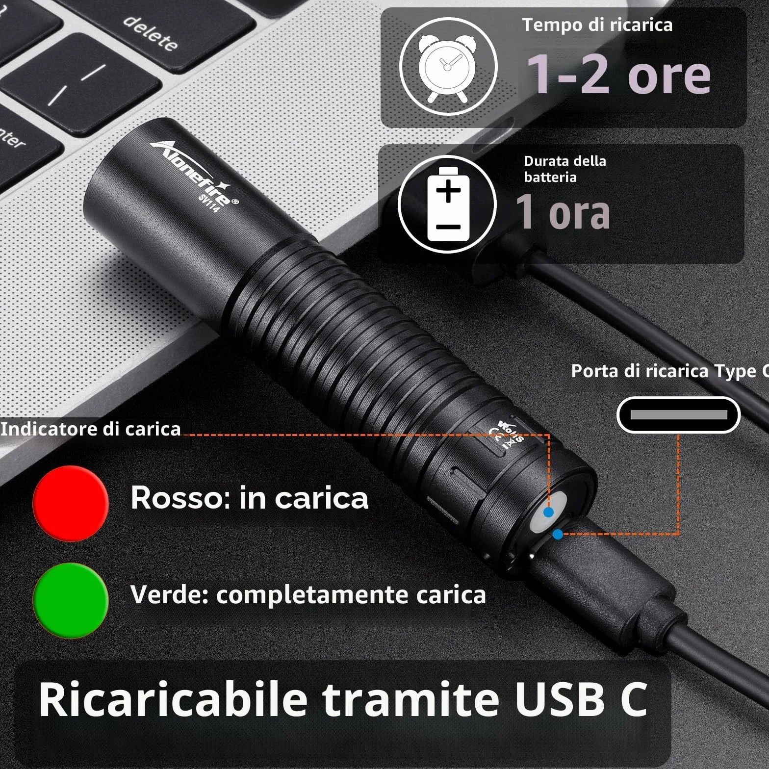 Alonefire SV114 Torcia UV LED Professionale 365nm USB C Ricaricabile Ultravioletti con Batteria