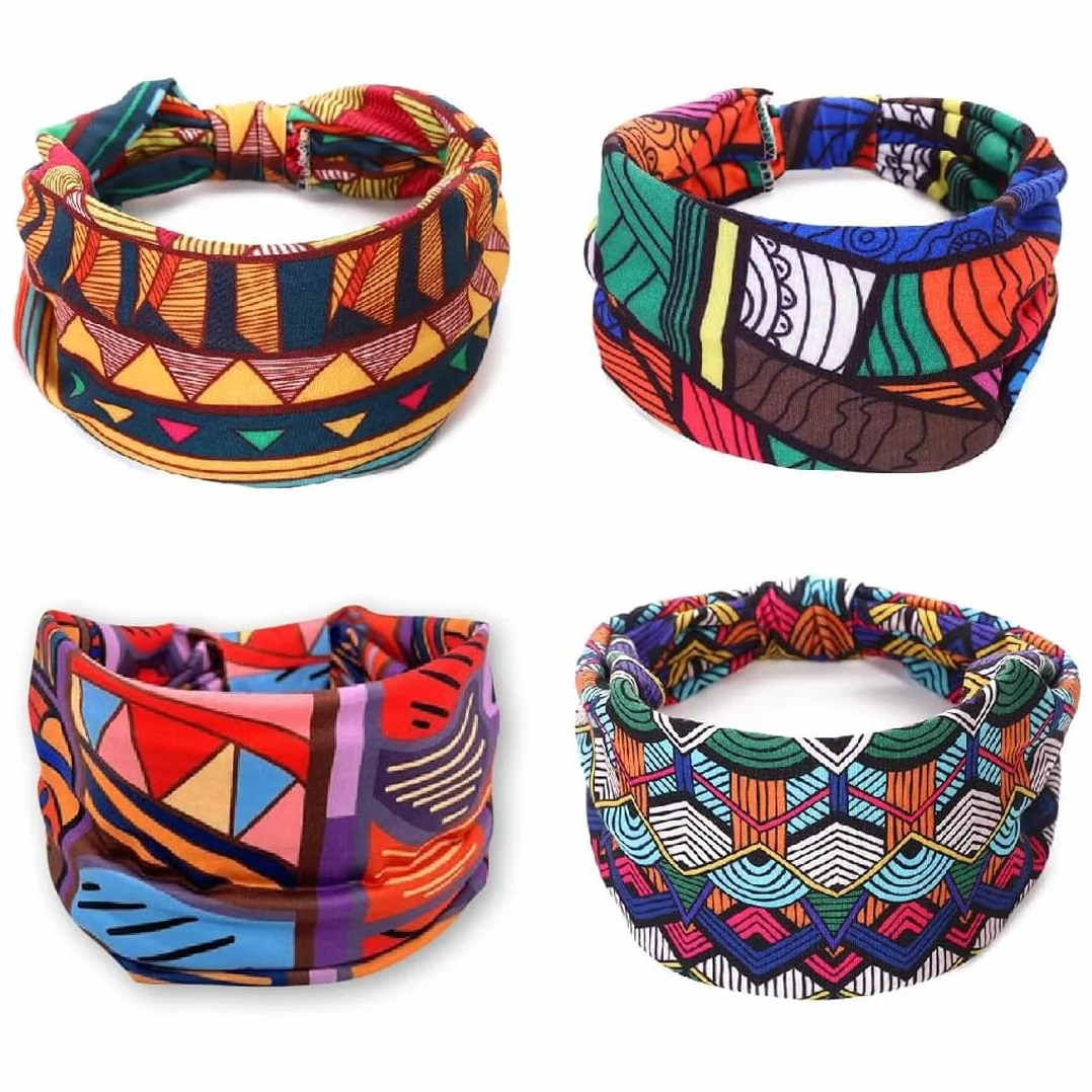 4 Pezzi Fasce per Capelli Donna Fascia per Capelli Boho Stile Ragazze Elastiche Larghe Accessori Fasce Per Capelli Africa Cerchietto Capelli Donna Elastic Bandana