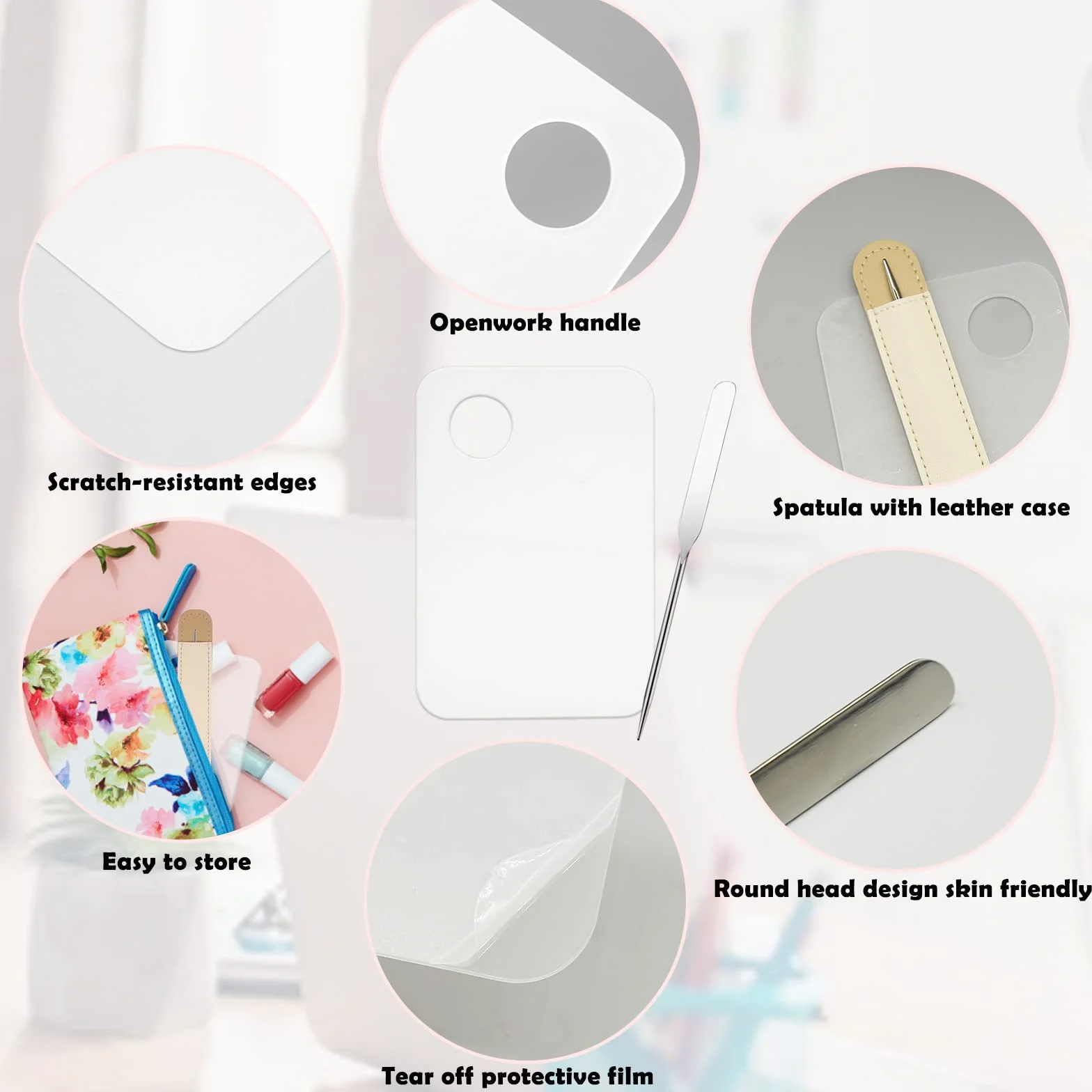 Set coreano di spatole per trucco, vassoio per palette di miscelazione trucco acrilico con strumenti per trucco spatola raschietto per fondotinta cosmetico, set di palette per miscelare fondotinta