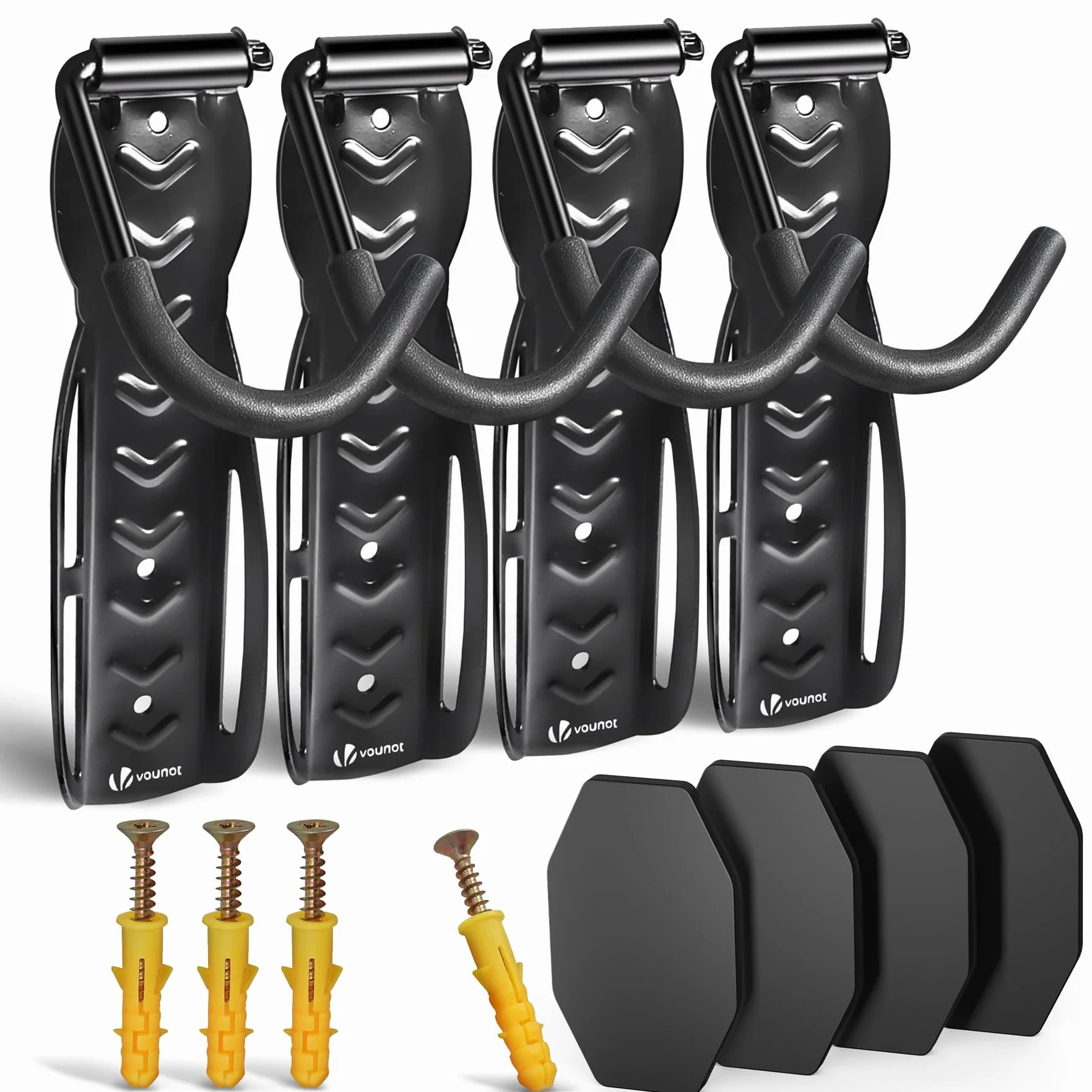 VOUNOT® 4 Pezzi Supporto per Biciclette da Parete Pieghevole, Portabici da Muro Salvaspazio con Cuscinetti, Gancio Appendere Verticale per Garage Cantina Shed, Nero