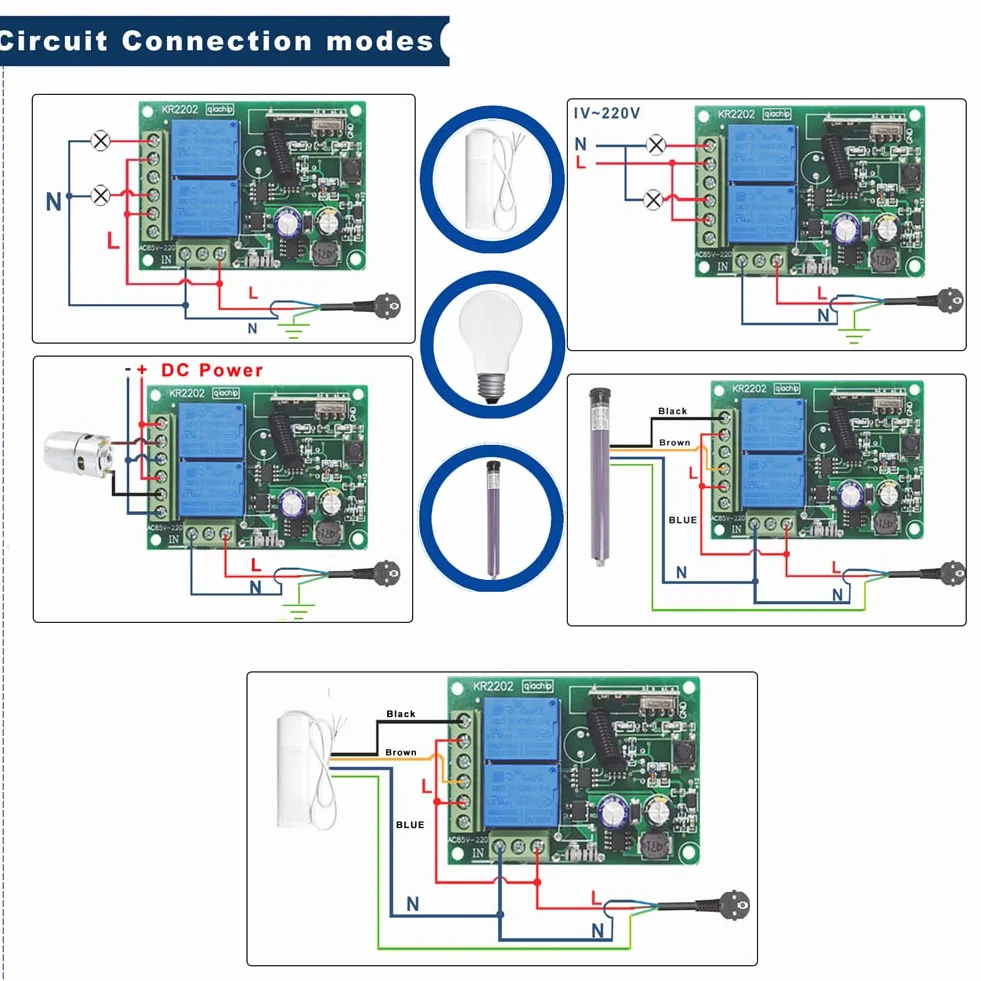 QIACHIP AC 220-240V Interruttore di Controllo Remoto Wireless 433MHz RF 2 Canali Ricevitore Relè con 2 Telecomandi