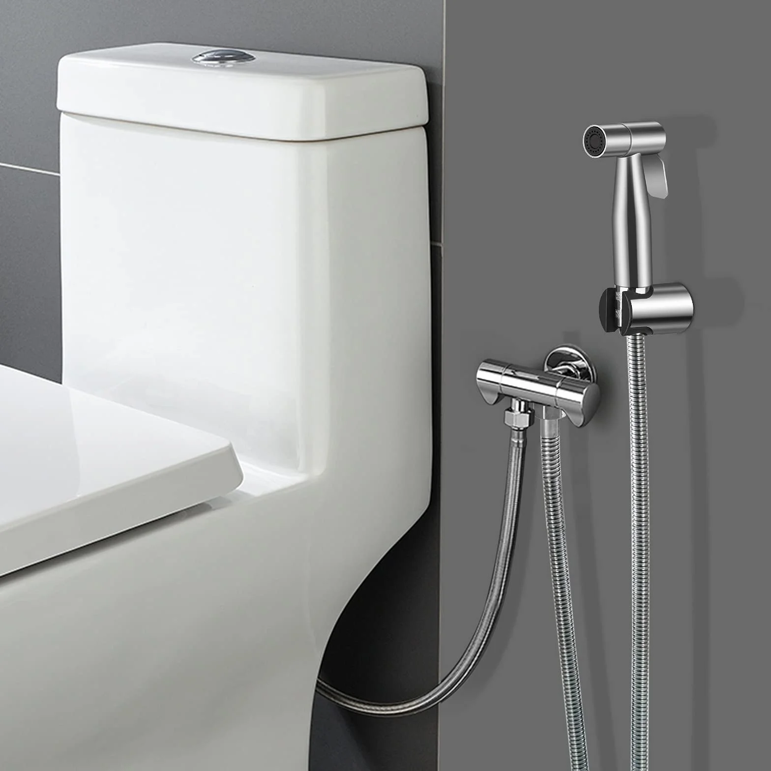 Doccetta per Bidet a Mano in Acciaio Inox 1.5M Tubo Flessibile Staffa a Muro Set Completo Doccia Bidet