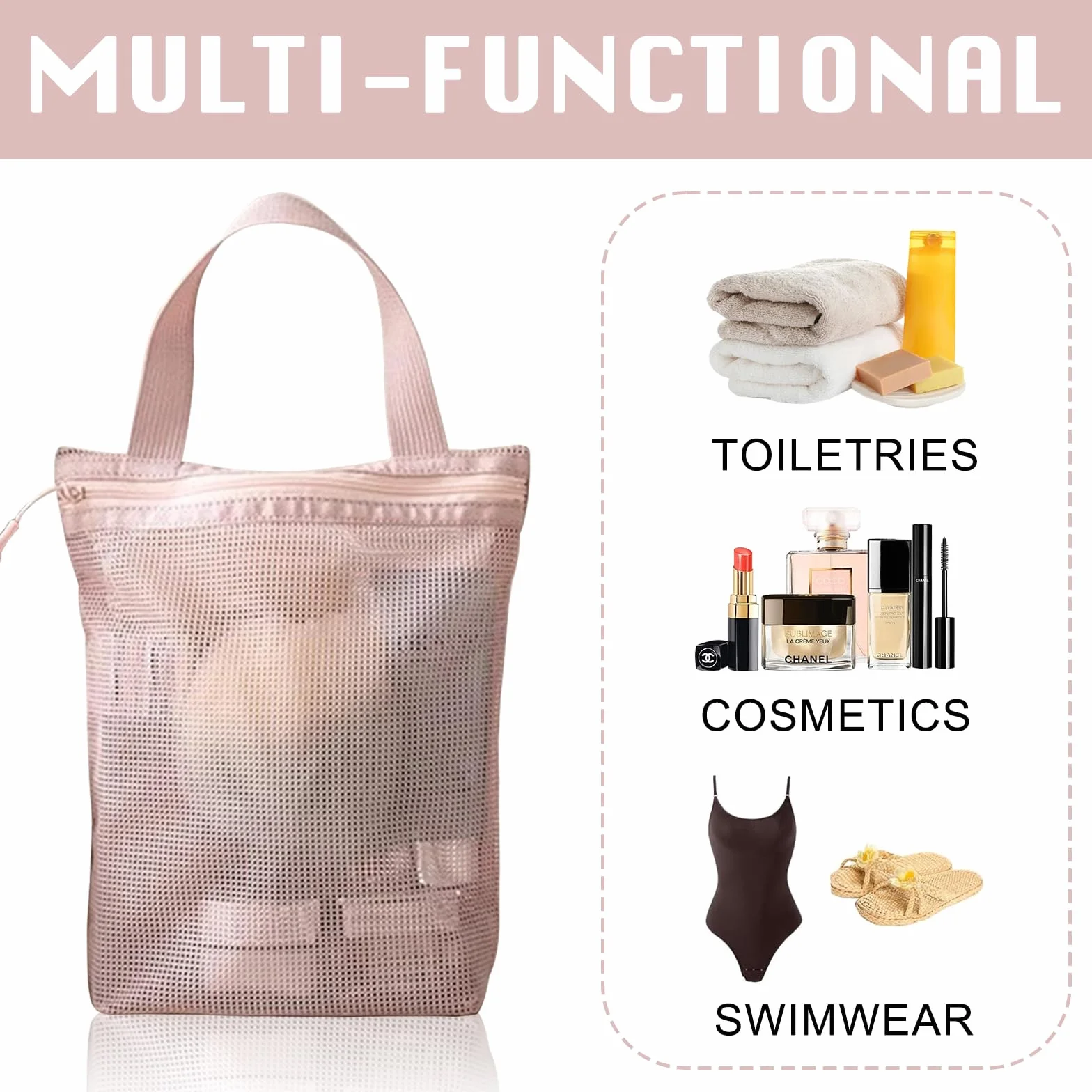 Wash Bag in Rete, Borsa da Doccia in Rete, Portatile Organizer in Retes, Asciugatura Rapida Borsas da Trasporto per Articoli da Toilette con Tre Scomparti per Palestra Viaggi Campeggio Nuoto