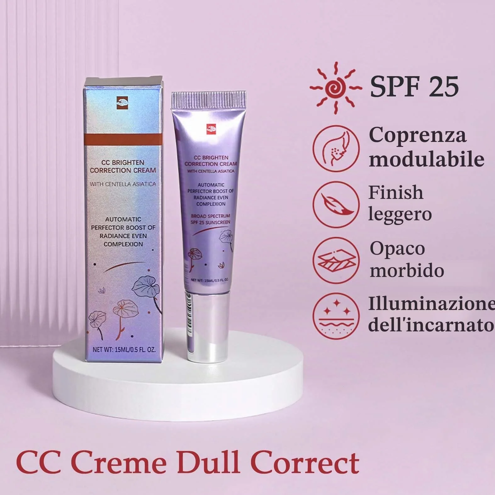 CC Crema Dull Correct Cura automatica della carnagione con Centella Asiatica Fondazione coreana SPF 25 Migliora e idrata Impermeabile e durevole