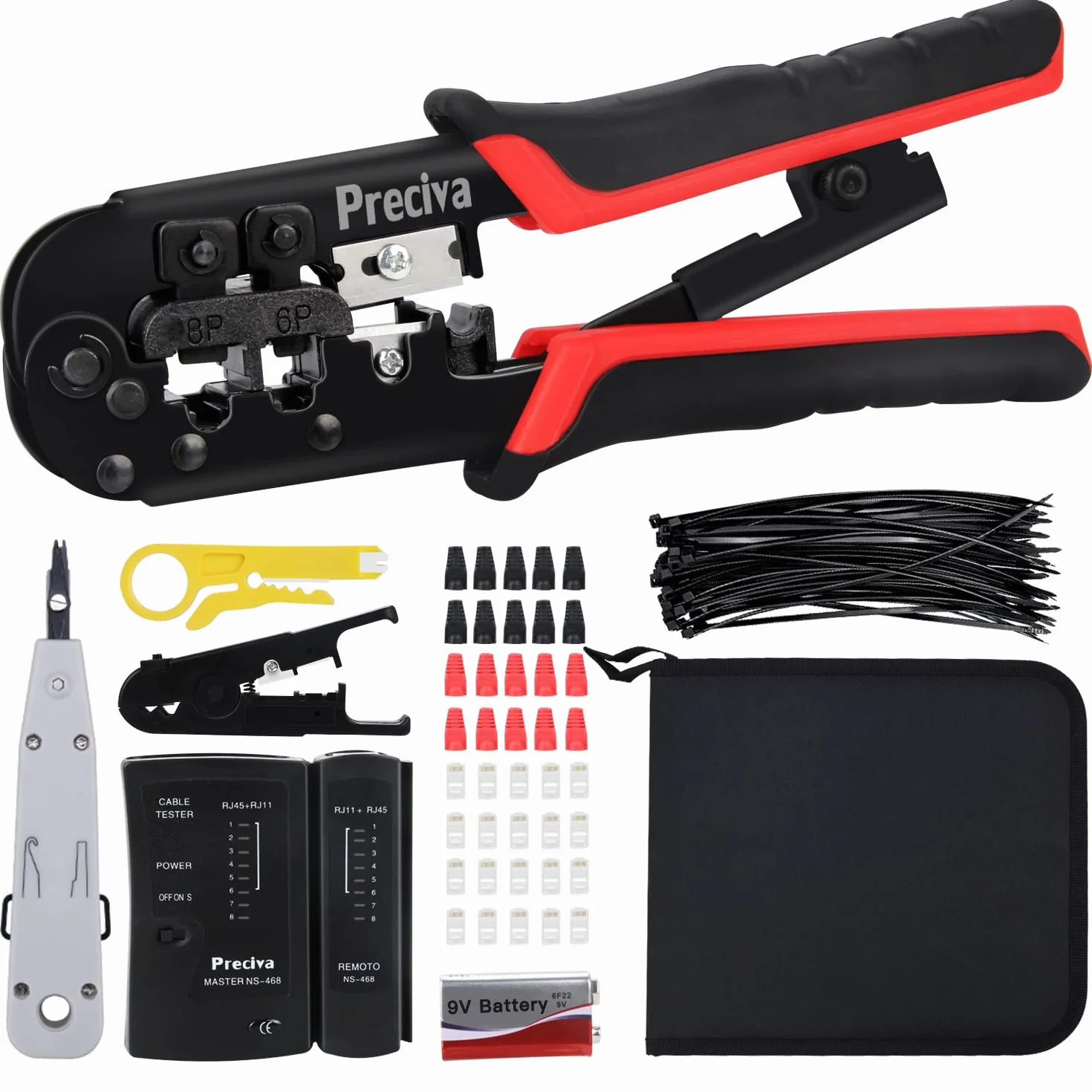 Preciva RJ45 RJ11 Kit di Rete Professionale 97 in 1 Crimpatrice Cavi Ethernet LAN Tester
