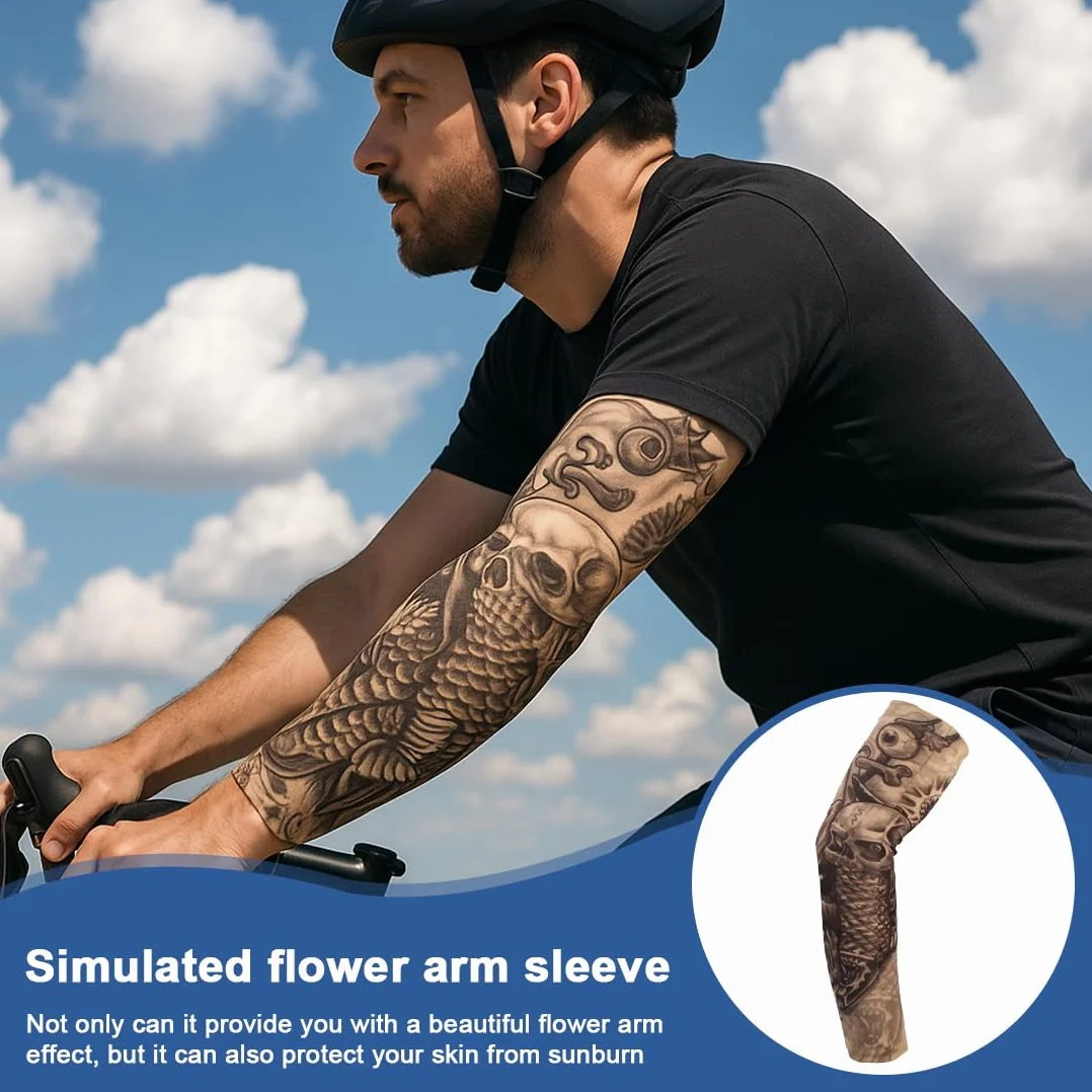 JEYORZY 5PC Maniche Tatuaggio,Manica a Tatuaggio,Nylon Elastiche Realistico Tatuaggio Temporaneo Finti Tattoo Sleeve,Manicotti da braccio per Uomo Donna,Braccia Protezione Sportiva Ciclismo