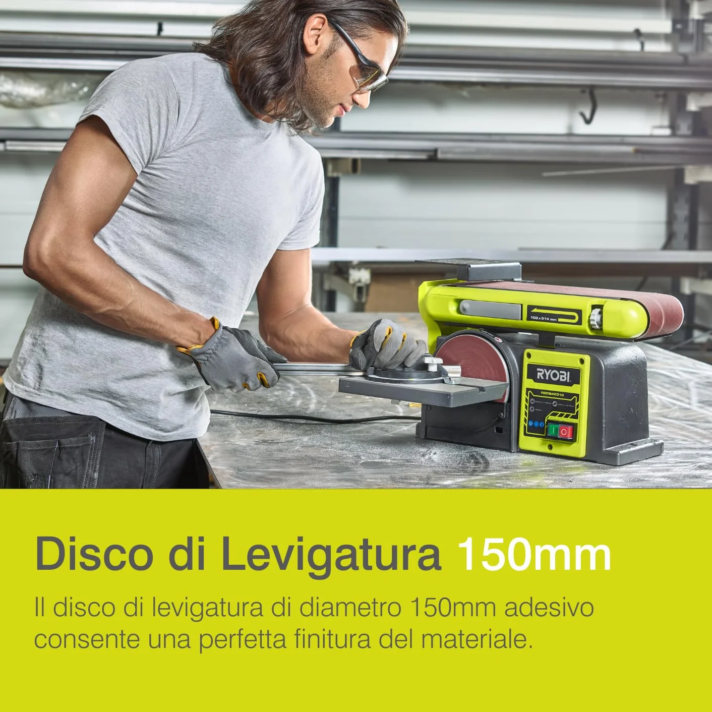 Ryobi RBDS4601G Levigatrice a Nastro e a Disco 375W 150mm 100x914mm