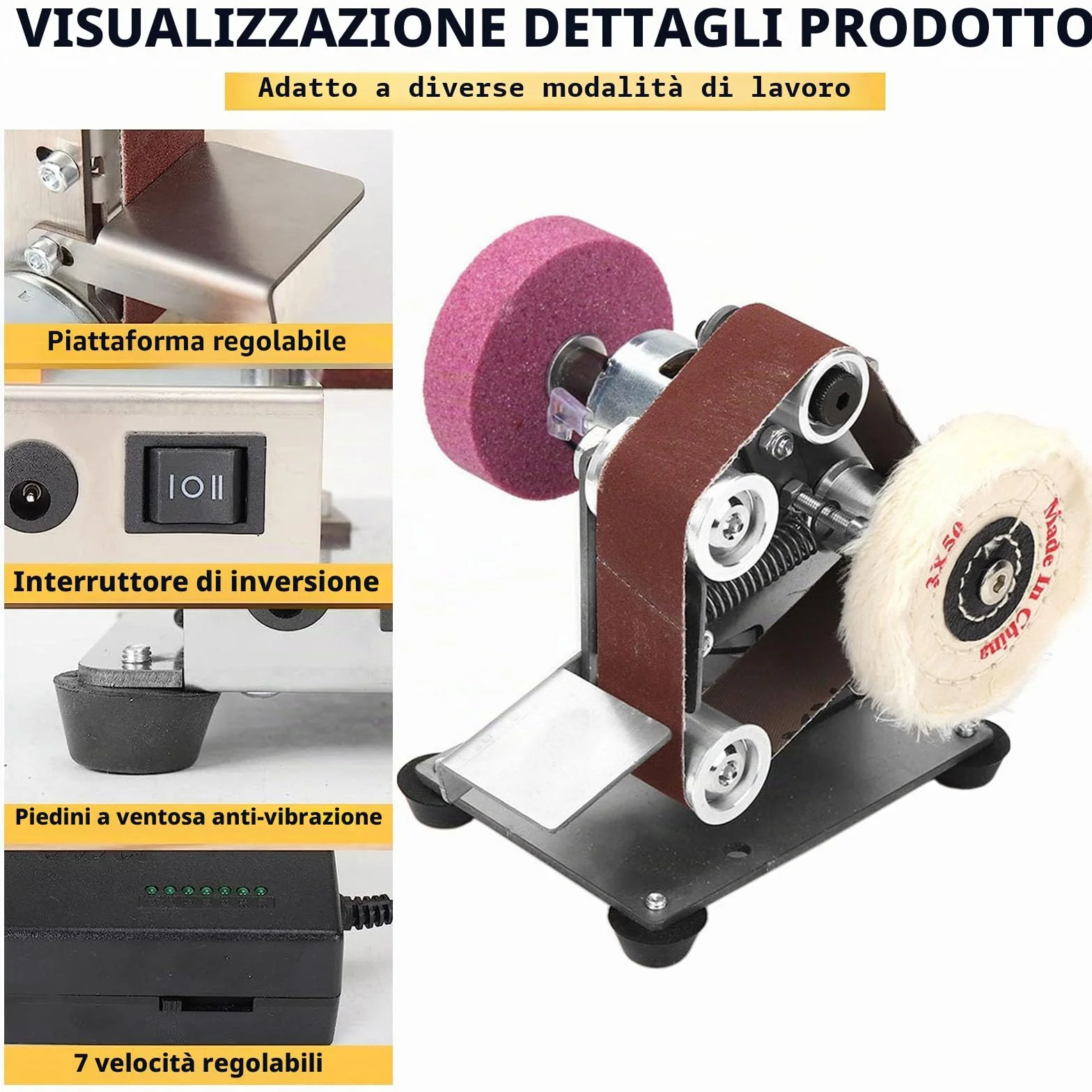 Mini levigatrice a nastro elettrica 30 x 330 mm 775 fai da te con disco abrasivo e lucidatura