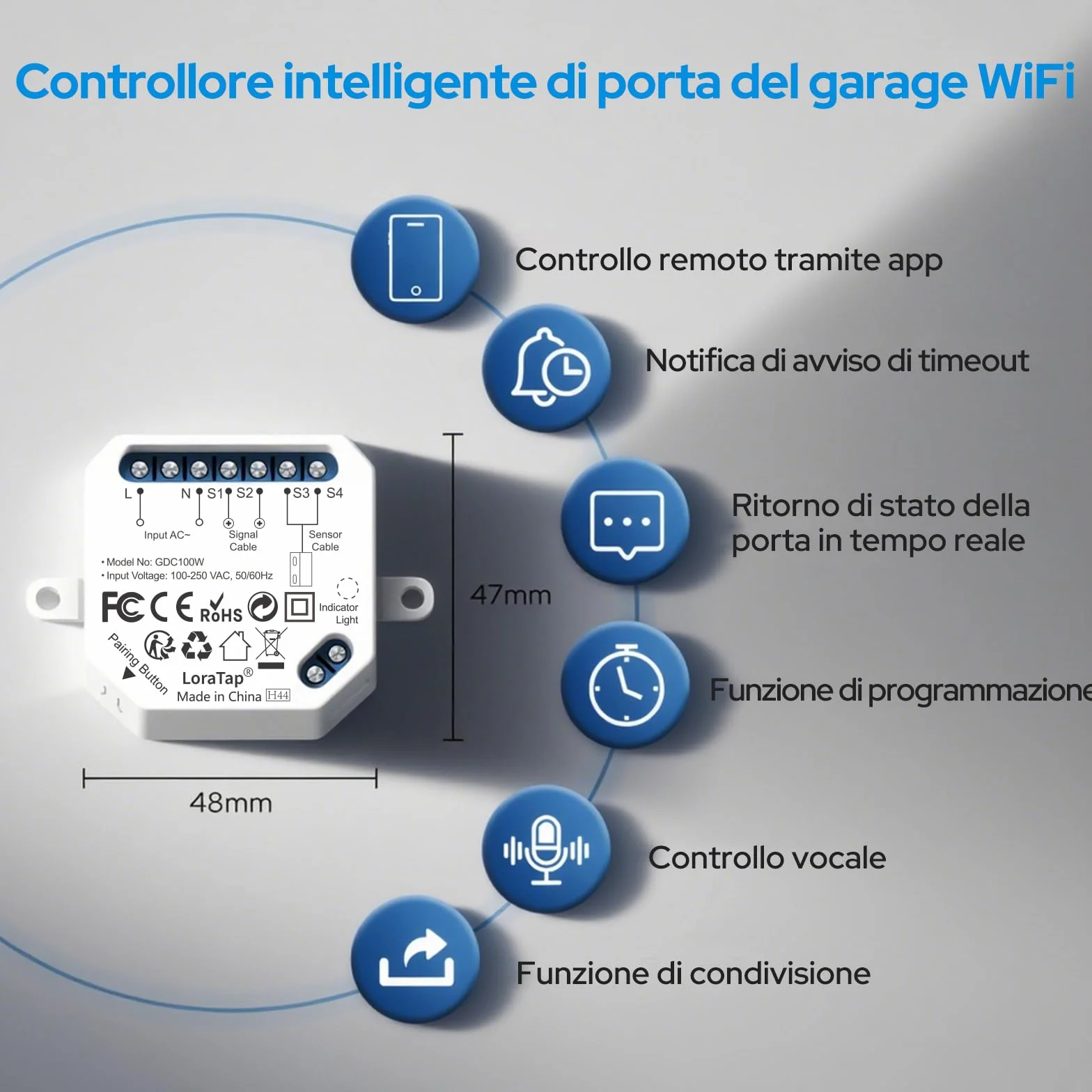 LoraTap Apriporta WiFi Garage Door Opener, Smart Interruttore, Controllo App Smart Life, Alexa