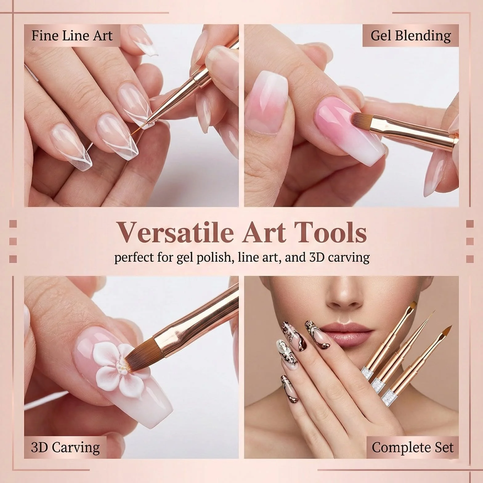 Pennelli Unghie,3 Pezzi Pennelli per Unghie,con Pennello Sottile, Accessori per Unghies con Manico Diamantato, per Smalto in Gel, Manicure da Salone, Fai da Te