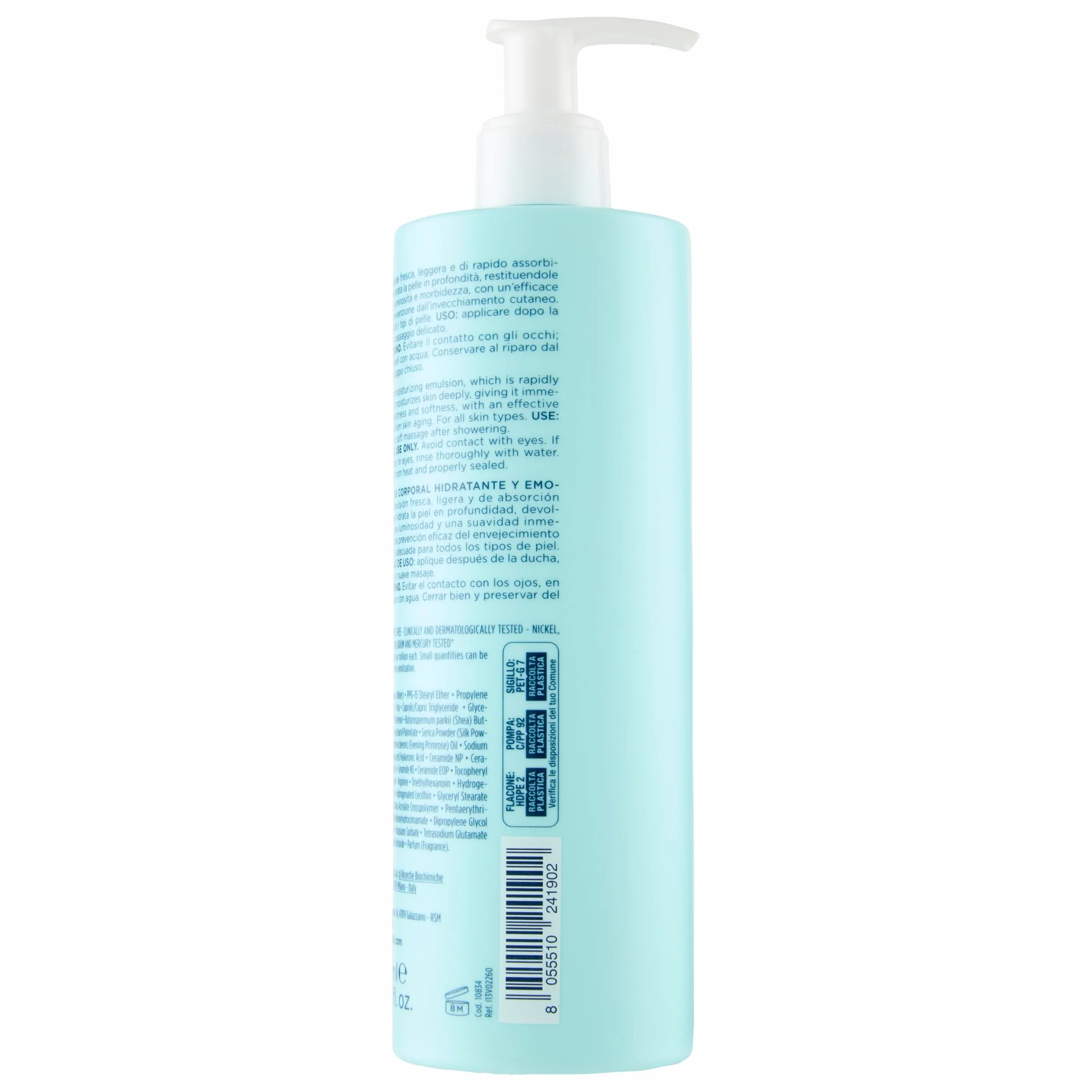Rilastil Aqua Latte Corpo, Emulsione Fresca, Leggera, Idratante ed Emolliente con Acido Ialuronico, Confezione da 400 ml