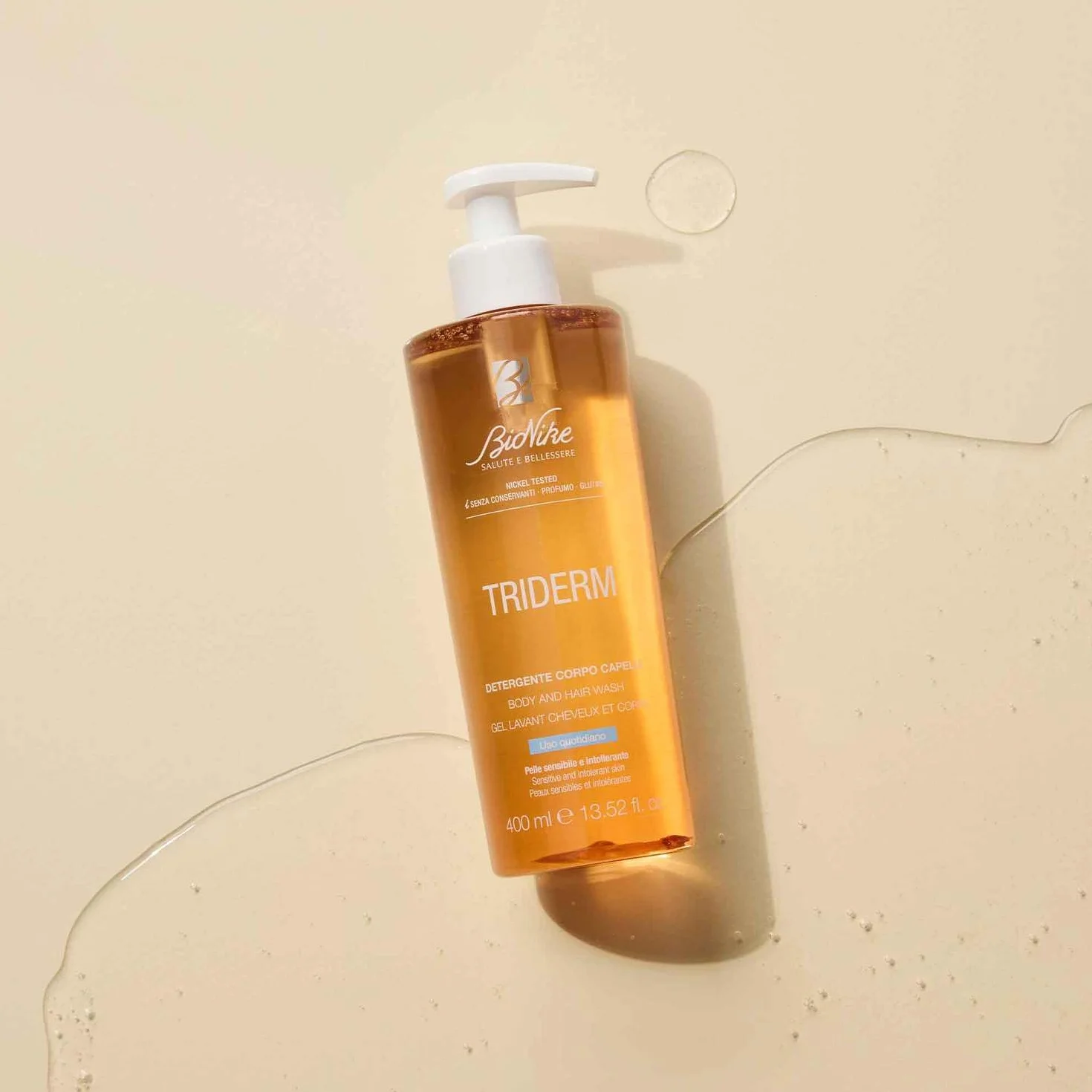 BioNike Triderm - Gel Doccia Delicato Corpo e Capelli, per la Detersione Quotidiana di Cute e Cuoio Capelluto, pH Fisiologico, Indicato per Pelli Sensibili, Adatto a Tutta la Famiglia