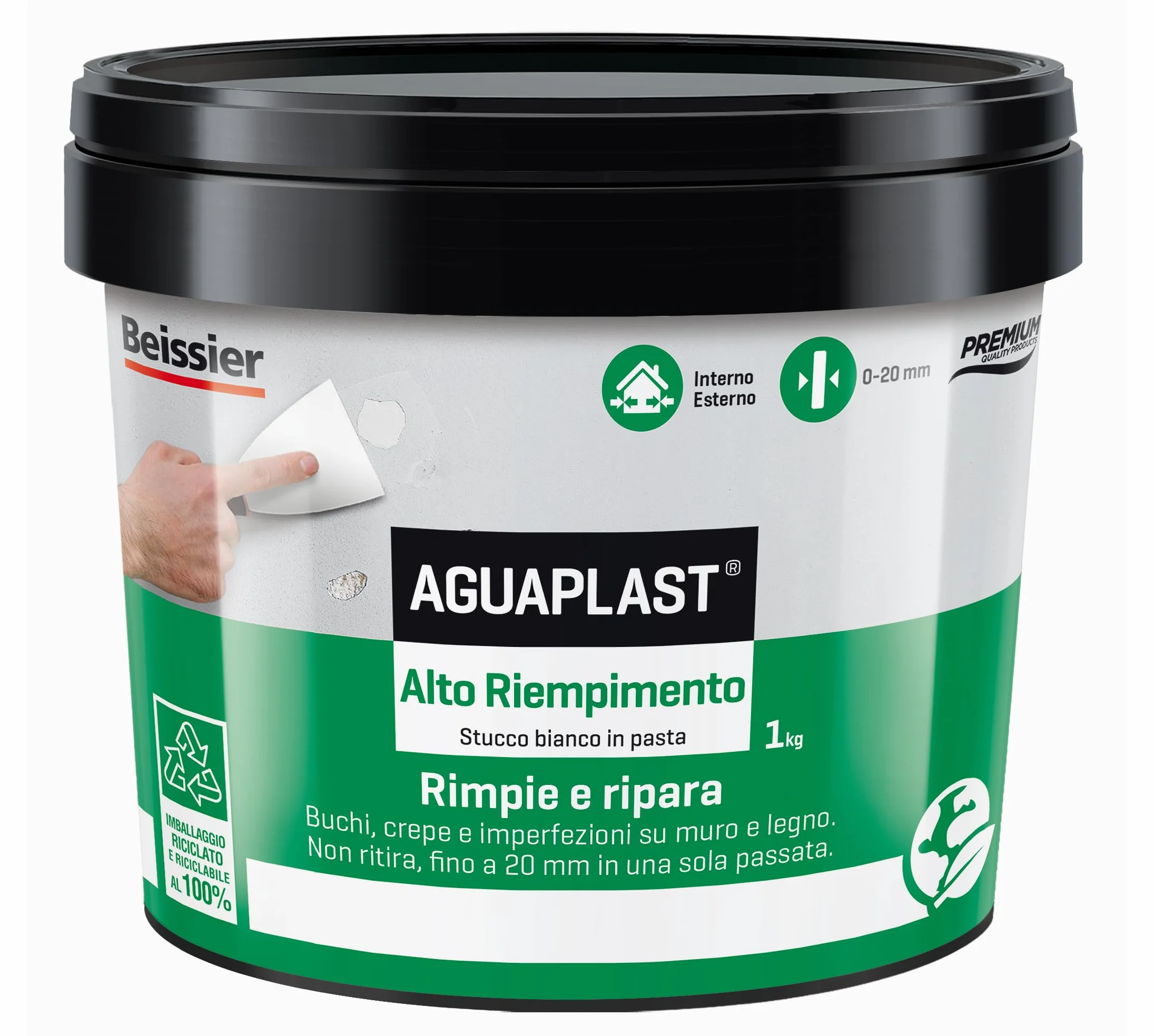 Aguaplast Stucco Alto Riempimento per Buchi e Crepe Muro 1kg Riempitivo Fino a 2cm Senza Ritiro Rinforzato con Fibre