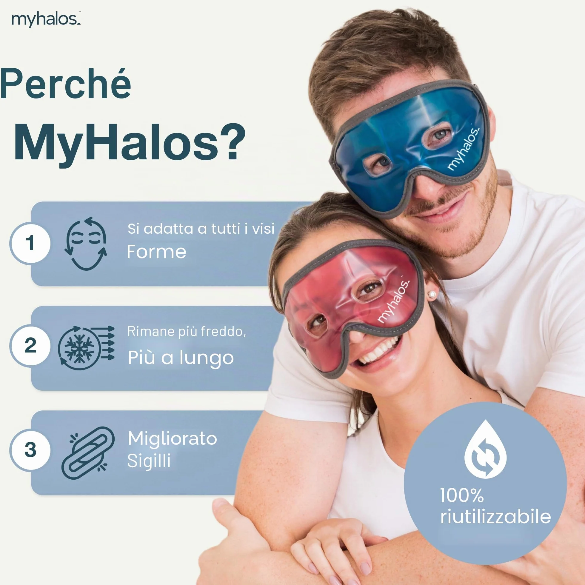 Maschera Occhi Gel Freddo Riutilizzabile – per Termoterapia a Caldo e a Freddo - Ghiaccio Viso per Occhi Gonfi, Stanchi, Mal di Testa, Hangover, Emicrania
