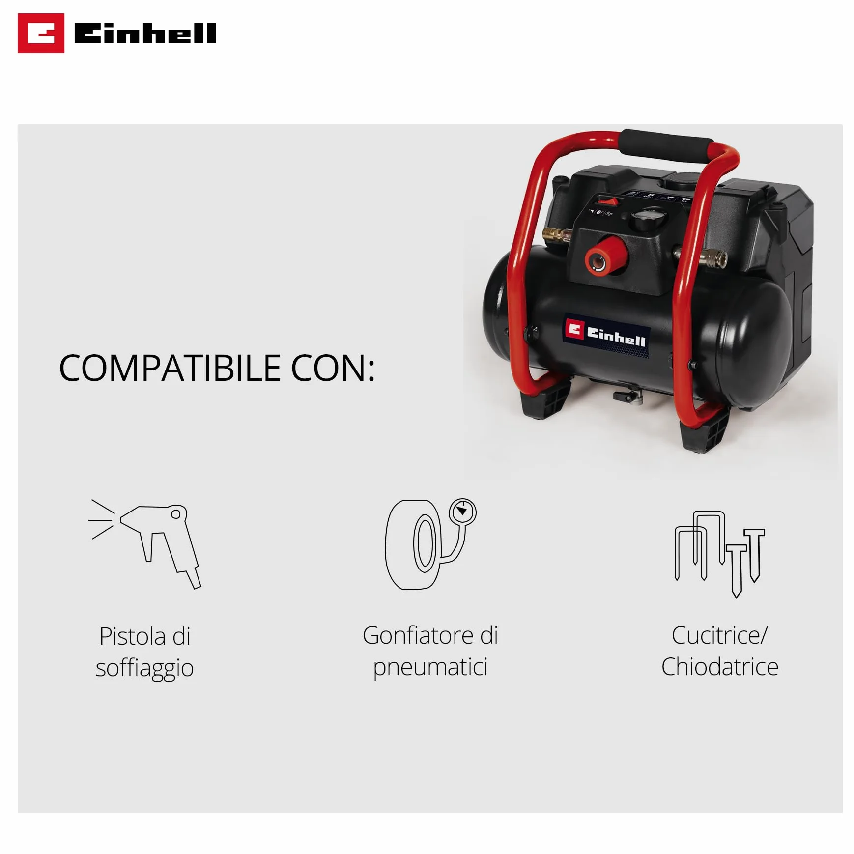 Einhell TE-AC 36/150 Li OF-Solo Compressore a Batteria 36 V 8 bar Serbatoio 6 l Aspirazione 150 l/min Senza Olio