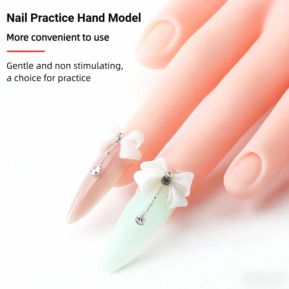 Manicure Practice Hands,Art Manicure Dito Formazione,Modello Flessibile per Nail,Mano Finta con Unghie,Mano per Pratica per un Corso Introduttivo Sulla Nail Art Finta,Movable,23x8.5cm