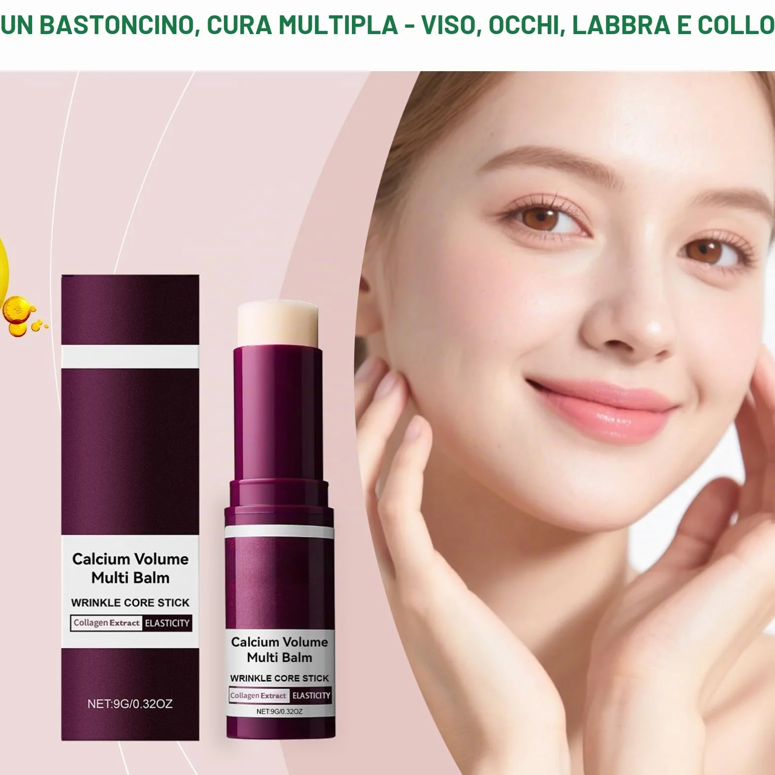 Calcium Volume Multi Balm Stick, stick antirughe con estratto di collagene, balsamo idratante ed elasticizzante per viso, occhi e labbra, cura multiuso per l'uso quotidiano (2 pezzi)