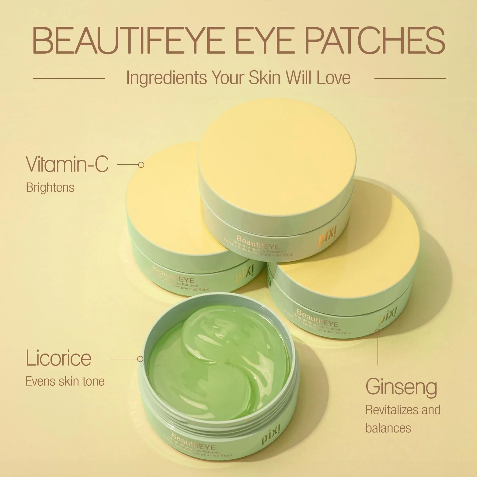 Pixi BeautifEYE Hydrogel Under-Eye Patches | Refreshing Eye Patches for Dark Circles | Brighten & Hydrate Under Eyes | 30 Pairs / 60 Patches