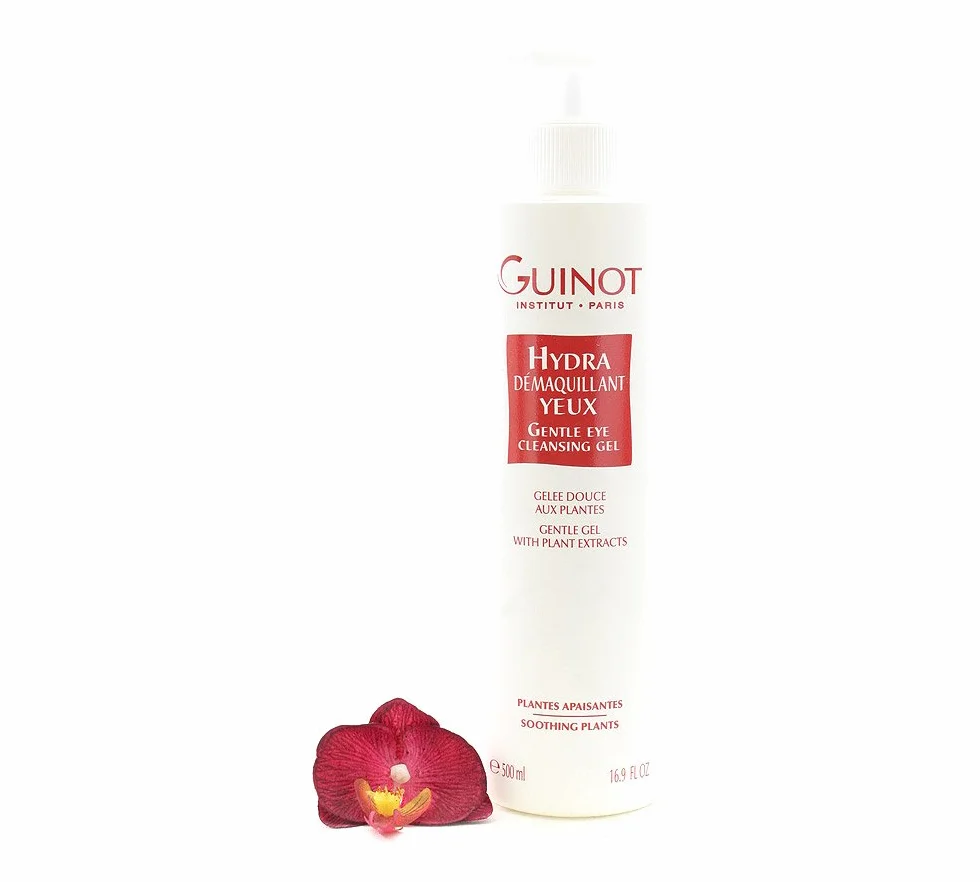 Guinot Hydra Demaquillant Yeux - Gel detergente delicato per gli occhi 500ml + pompa (Formato salon)