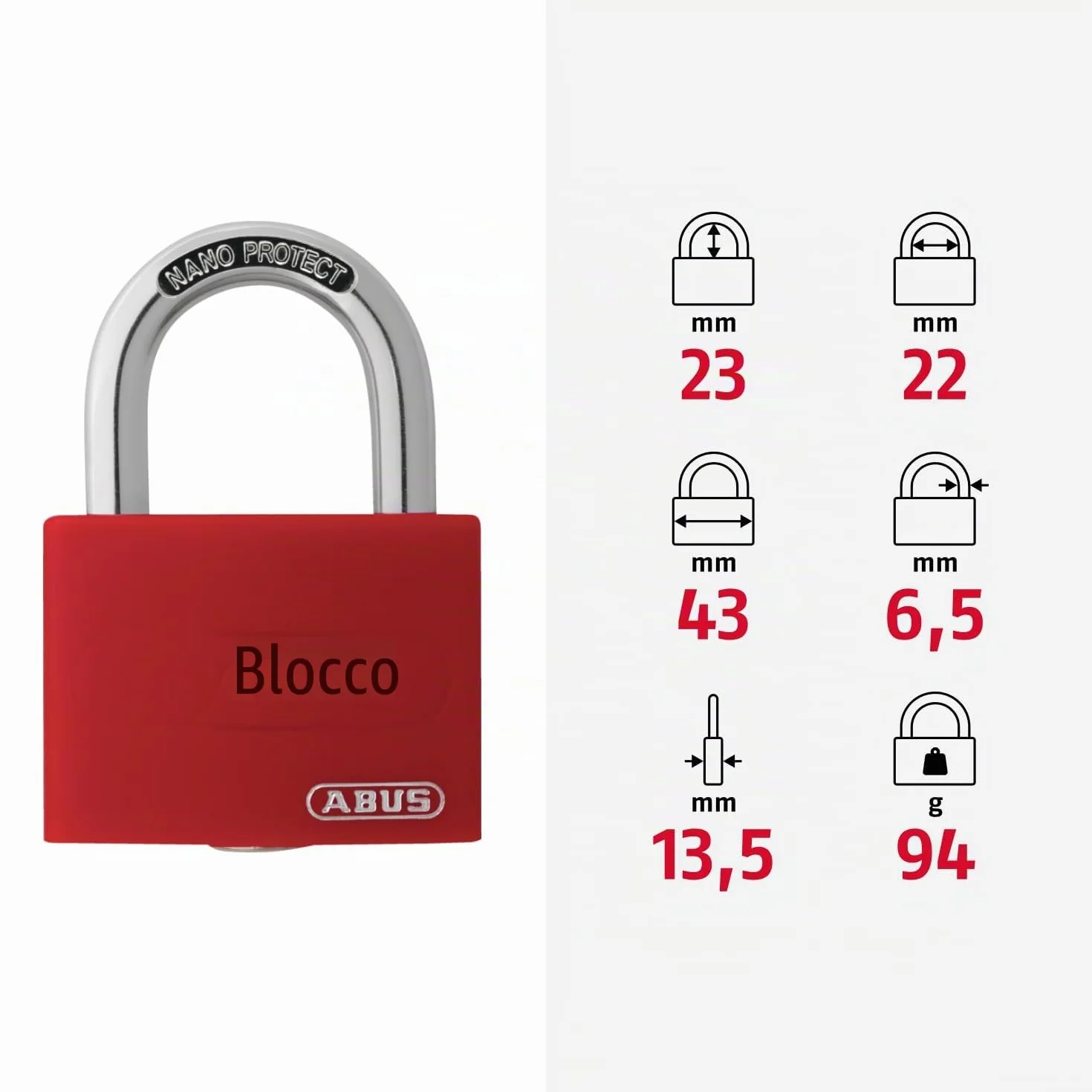 ABUS myLock T65AL/40 Lucchetto in Alluminio Rosso 50870