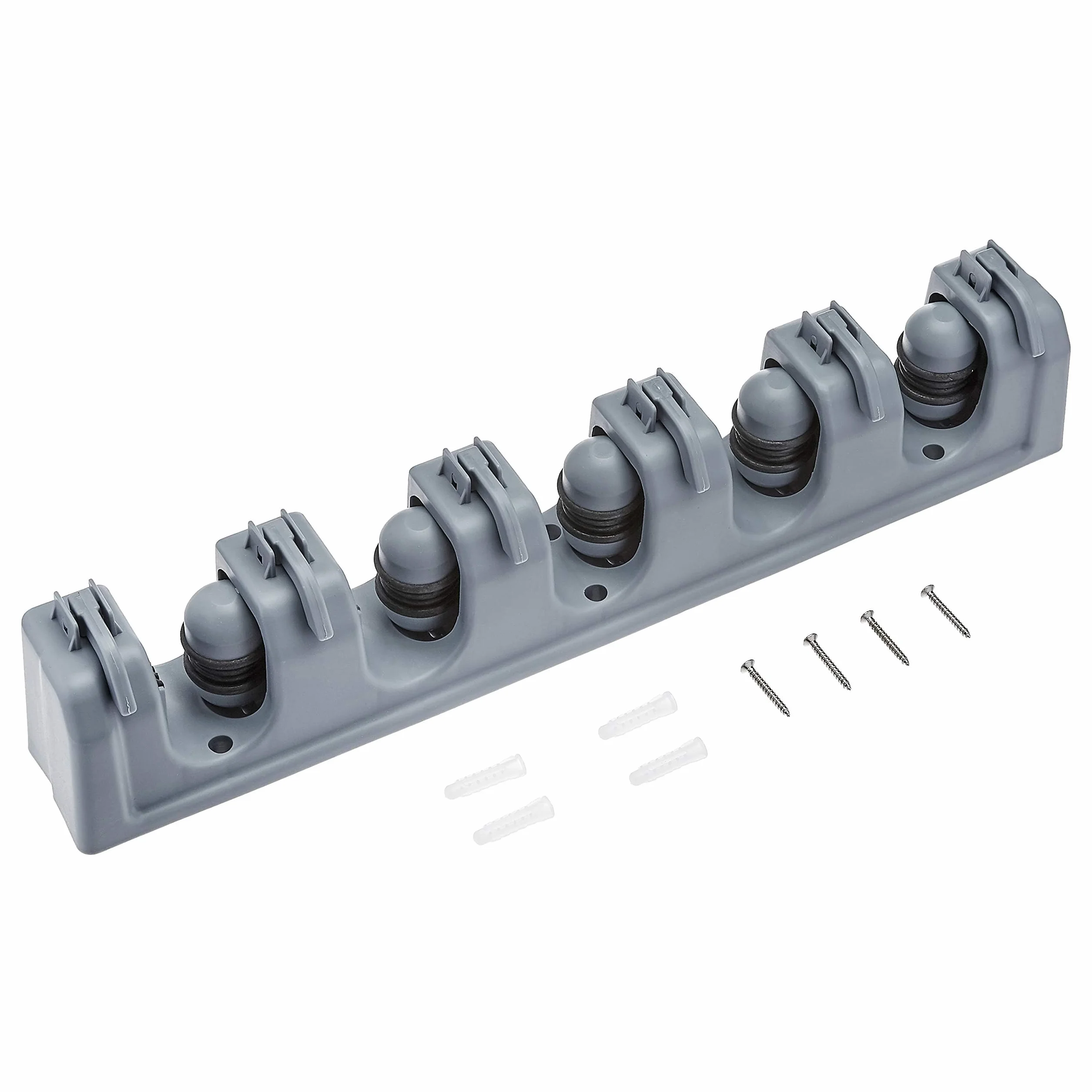 Amazon Basics Rettangolare Porta scopa con supporto da parete e organizer per attrezzi da giardino, 6.2 x 43 x 8.5 cm, Grigio