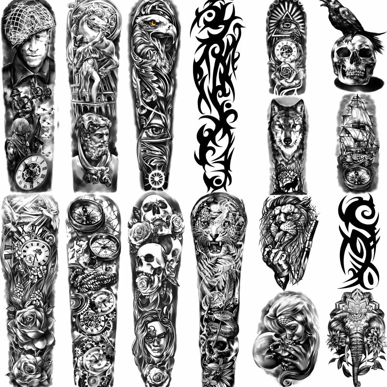 Tatuaggi Temporanei Impermeabili Braccio Completo 8 Fogli e Metà Braccio Tatuaggi Finti 8 fogli, Adesivi per Tatuaggi Extra Large per Uomini e Donne o Adulti (58X18 cm)