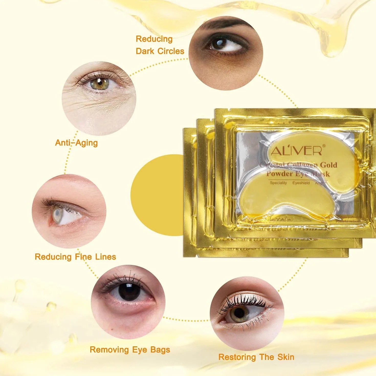 Maschera per Gli Occhi al Collagene in Gel di Cristallo Oro 24K 25 paia, Antietà e Rughe, Crema Idratante, per Rimuovere Borse Sotto Gli Occhi, Occhiaie, Occhi Gonfi