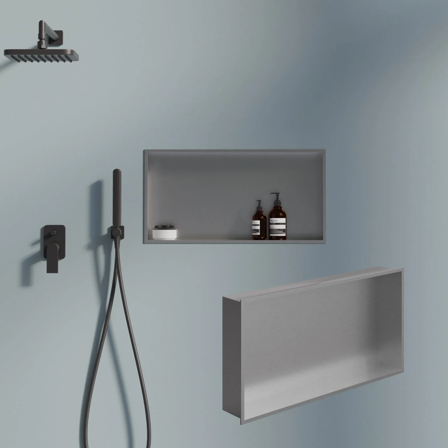 Cuccia per doccia in acciaio inox spazzolato 60x30 cm montaggio a incasso