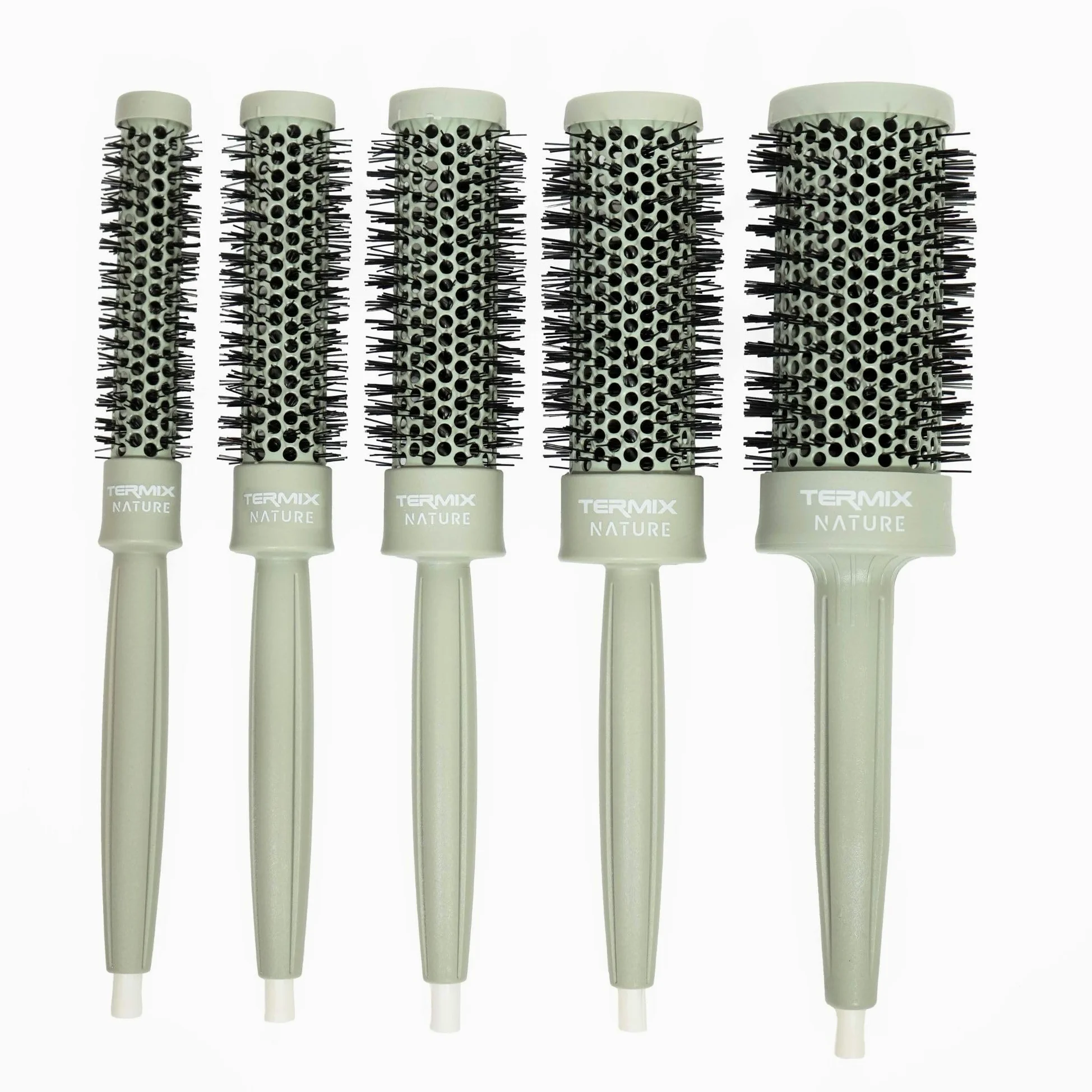 TERMIX - Pack di Spazzole Rotonde Professionali Nature | 5 Pezzi (Ø17, Ø23, Ø28, Ø32, Ø43) | Purificazione dell'Aria | Tecnologia PURE TECH | Spazzola Termica in Ceramica con Fibre Ionizzate