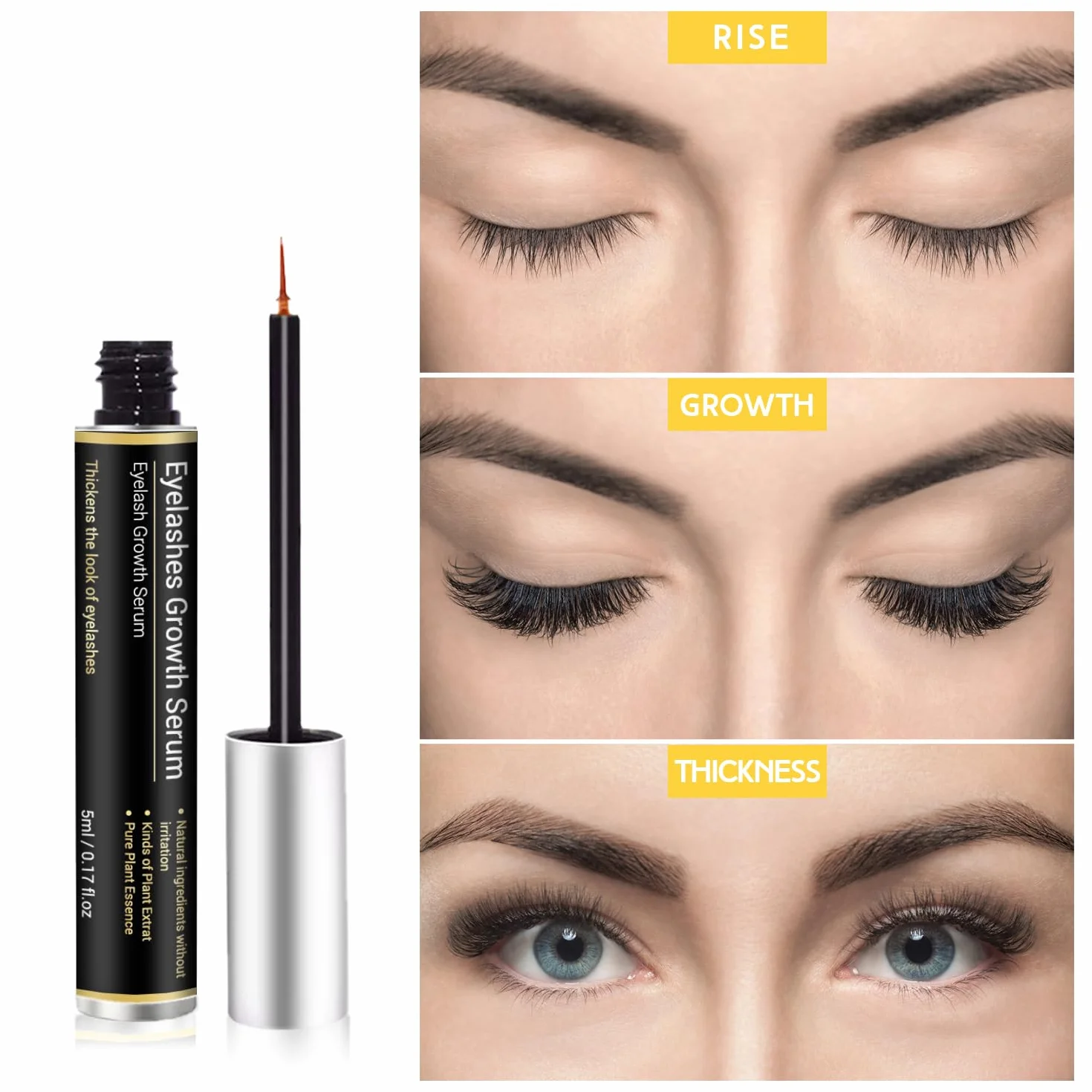 Siero Ciglia, Siero Ciglia Allungante e Rinforzante, Siero per Ciglia Lunghe e Folte, Incredible Rapid Growth of Eyelashes, 5ML (Nero)
