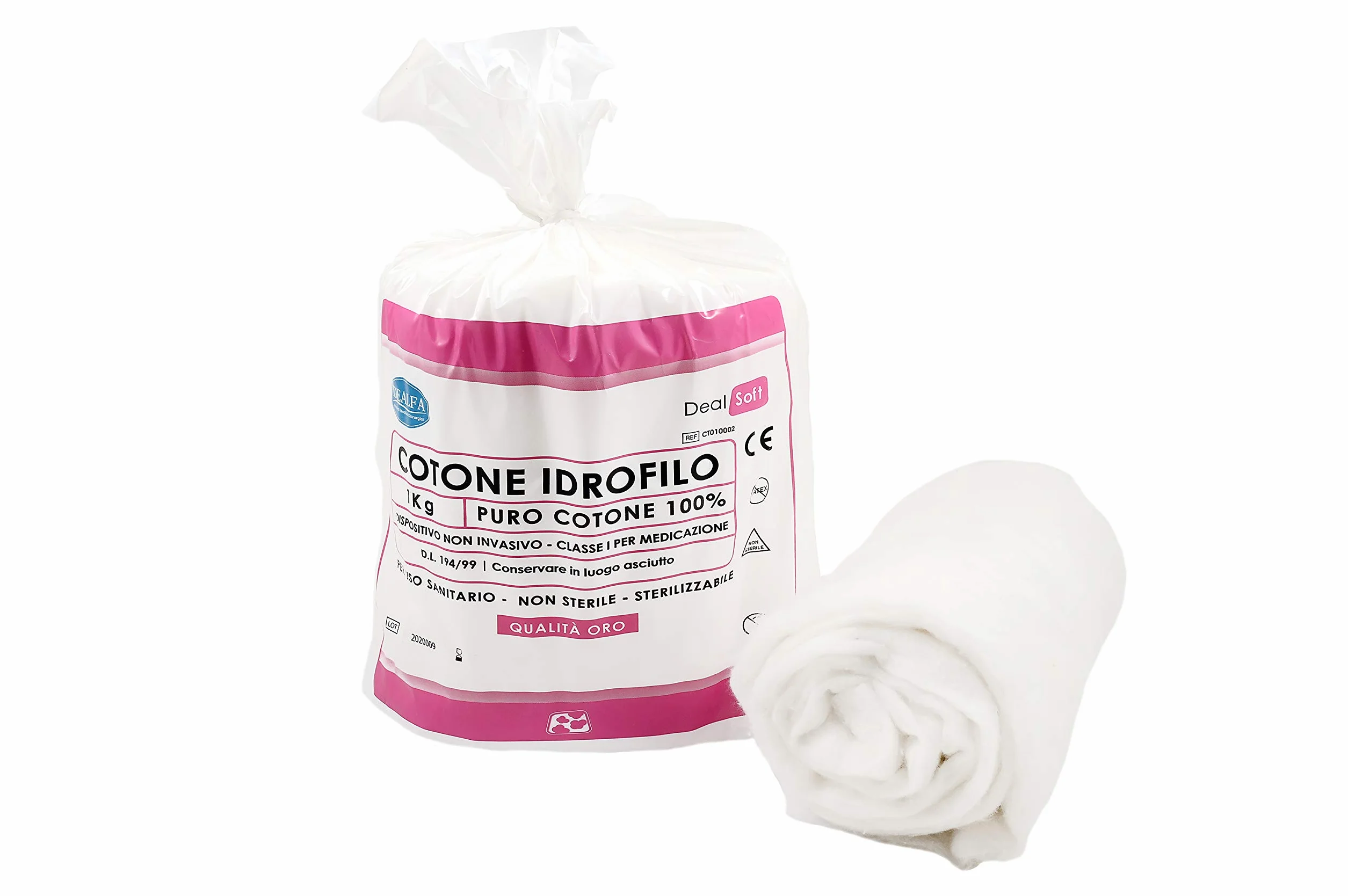 DEALFA Cotone Idrofilo QUALITA' ORO con Taglio ZIG ZAG - 100% Puro Cotone - Alta Assorbenza - Ideale per Pelli Sensibili - Monouso - Confezione da 1 Kg