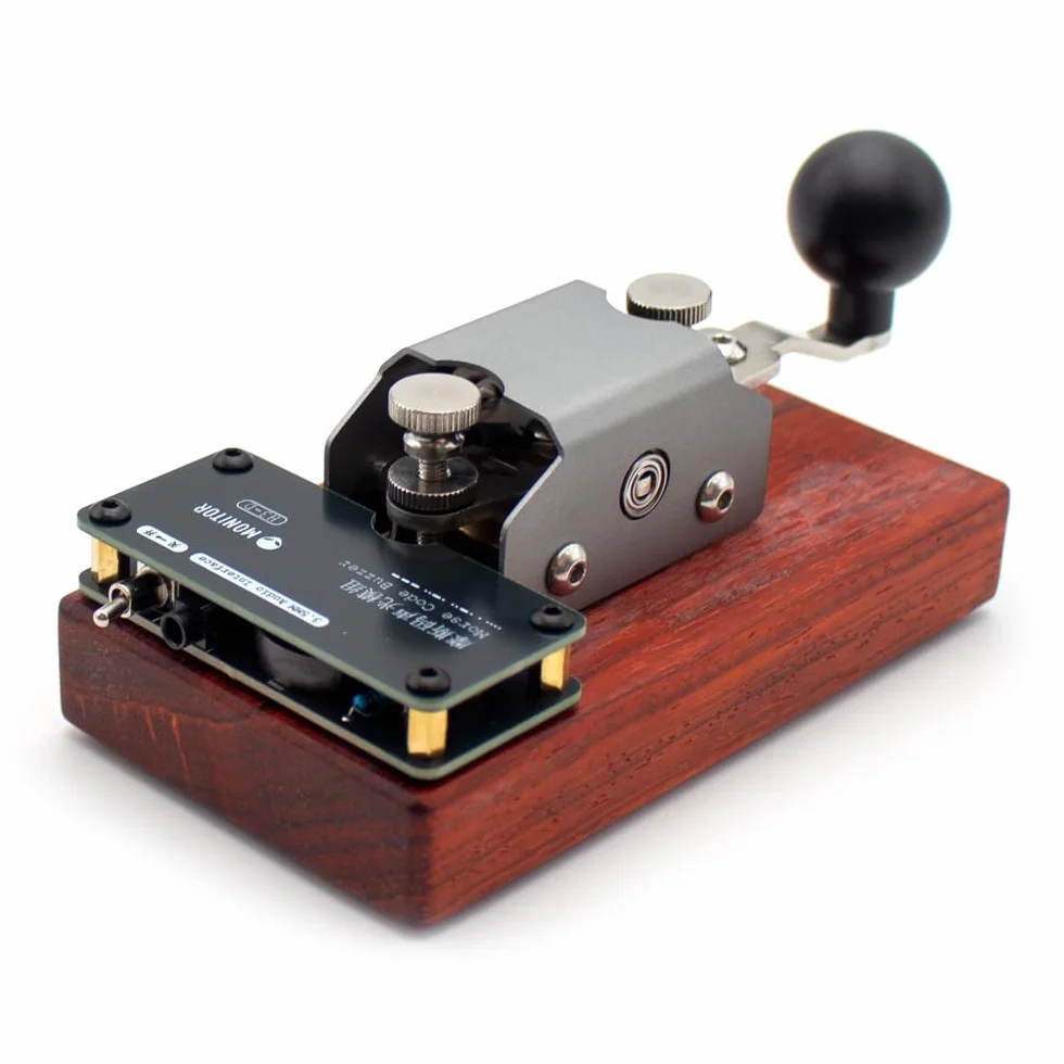 Tasto Dritto Codice Morse, Tasto Telegrafico Manuale con Feedback Sonoro e Luminoso, Strumento Comunicazione Radio Vintage, Base in Legno Rosso