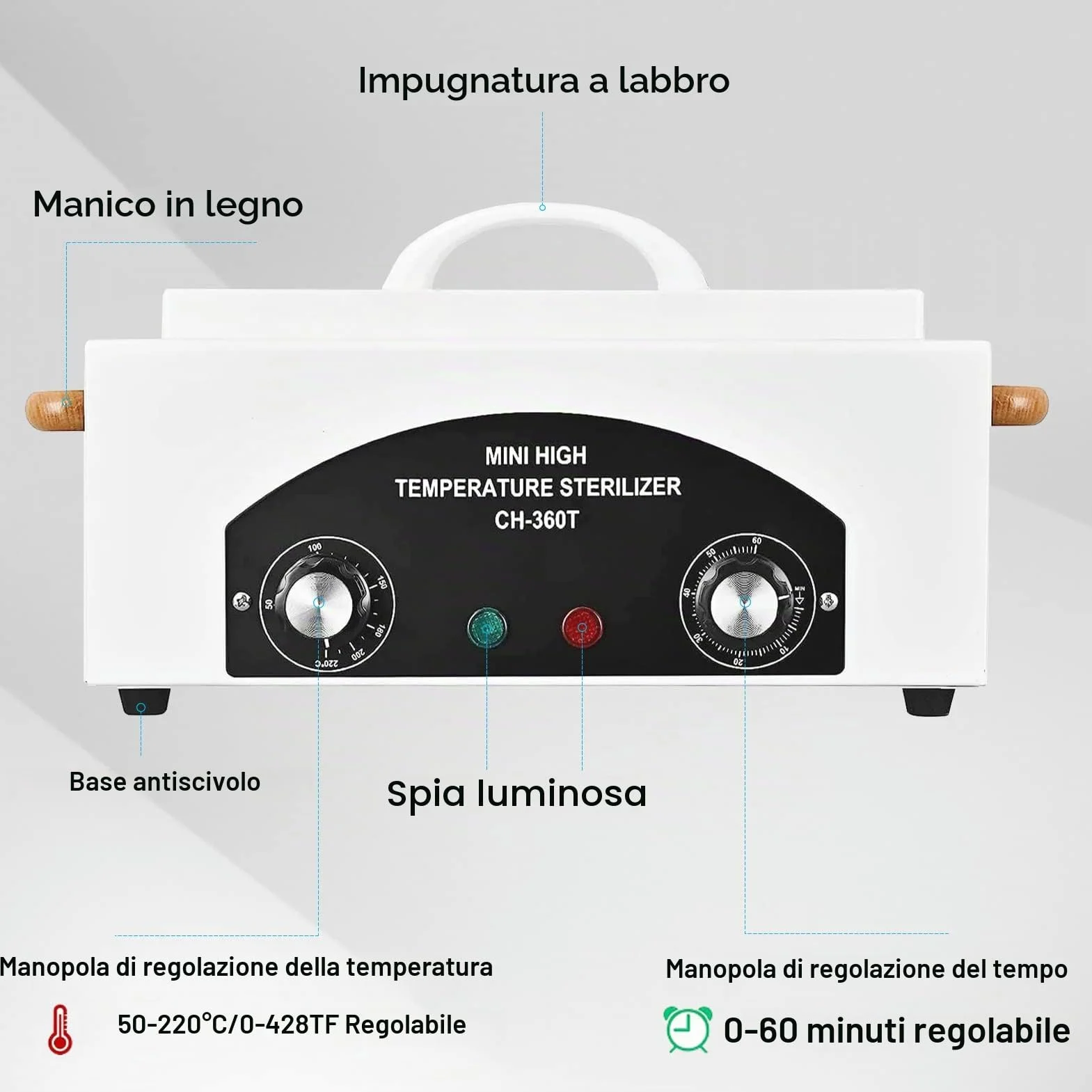 Sterilizzatore ad Aria Calda 300W, disinfezione, 220 ℃, sterilizzatore a Calore Secco, sterilizzatore ad Alta Temperatura con Timer per Cosmetici, studi dei Piedi, Parrucchiere (Bianco)