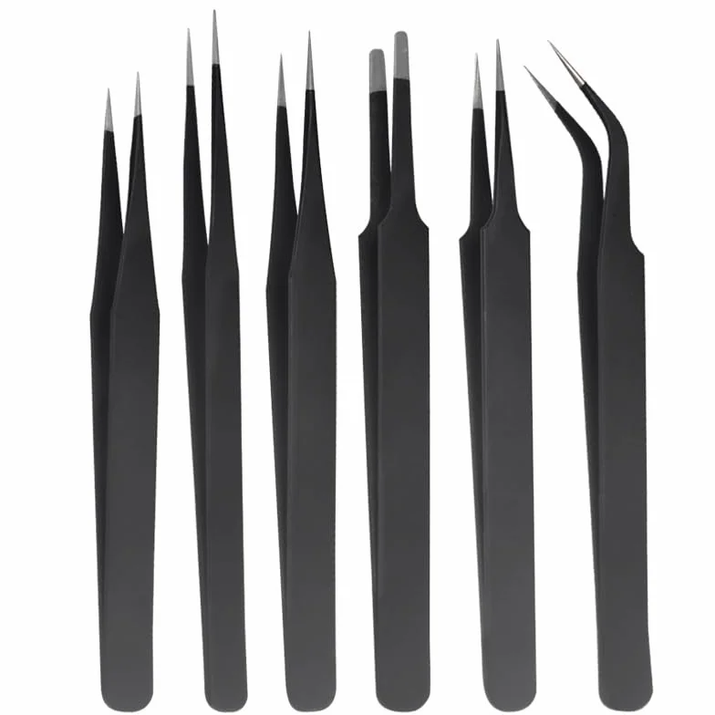 Pinzette di precisione in acciaio inox Set 6, per creazione gioielli fai da te riparazioni elettroniche manicure