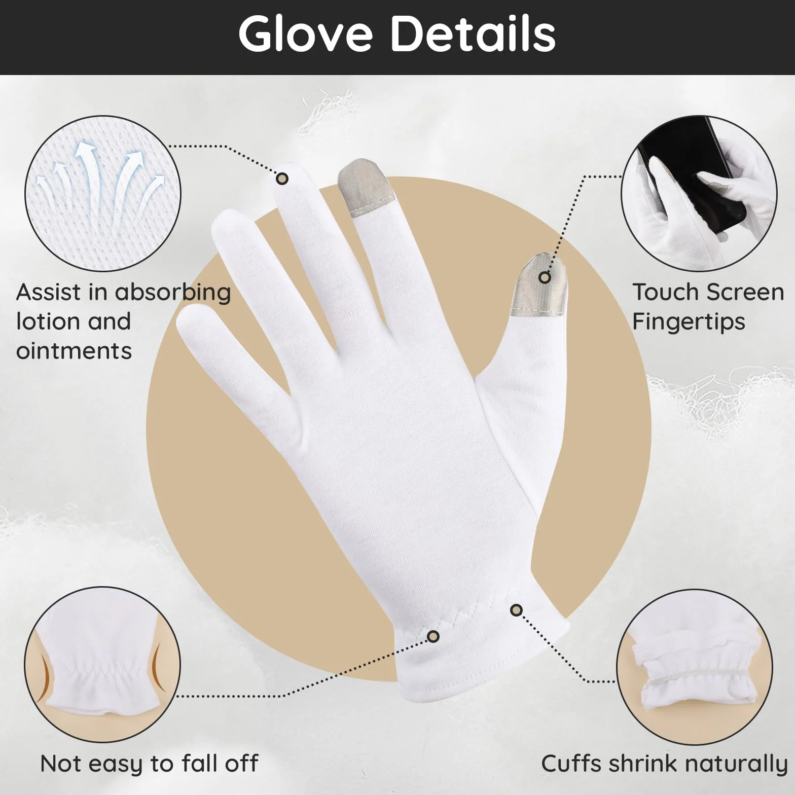 Segbeauty Guanti Cotone, 4 Paia Guanti Idratanti di Touch Screen, per Dermatiti, Crema Mani Notte, Morbidi e Riutilizzabili, Donne e Uomini (M)