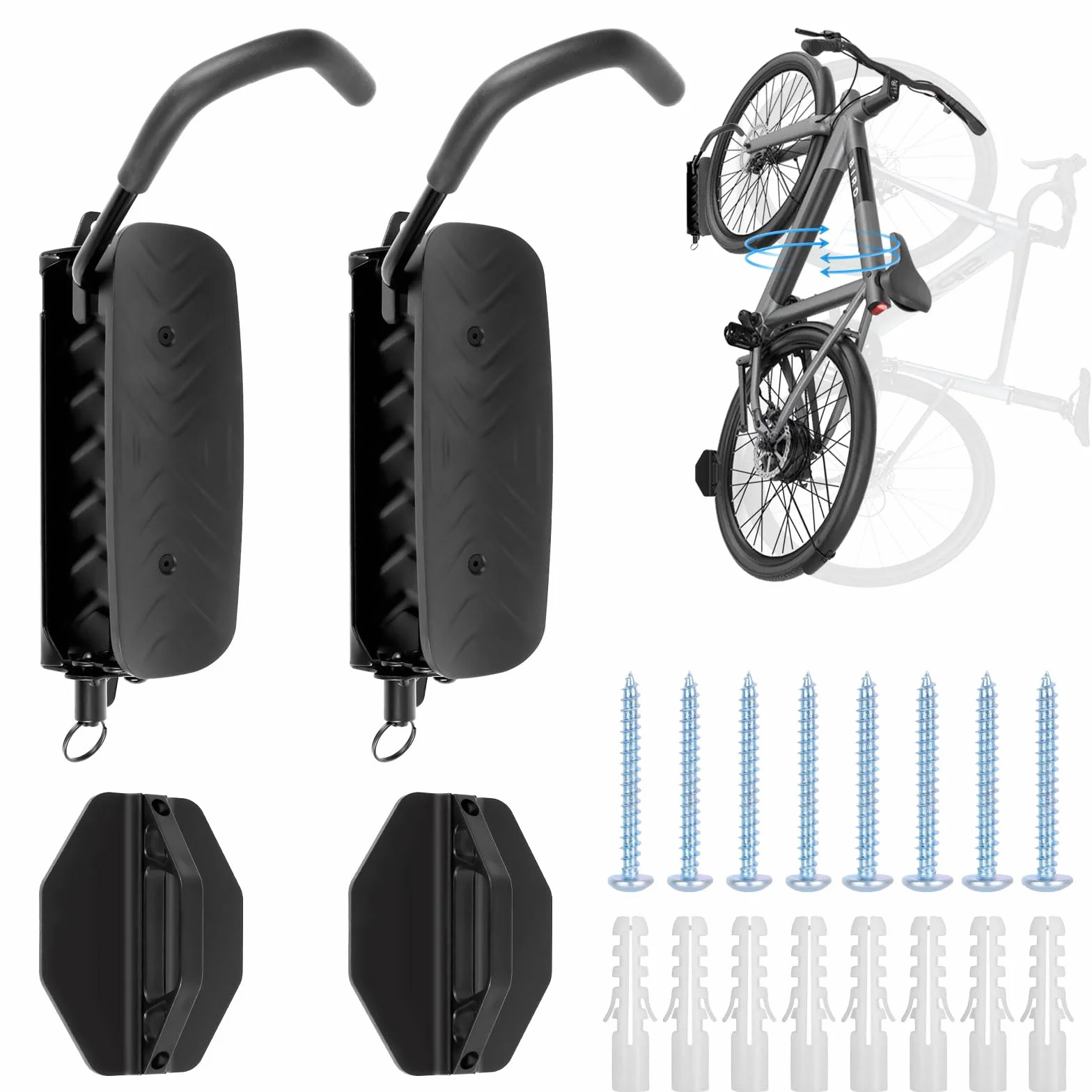 Supporto Parete Bicicletta Verticalmente Girevole Portata 30kg Gancio Bici Muro per Garage MTB
