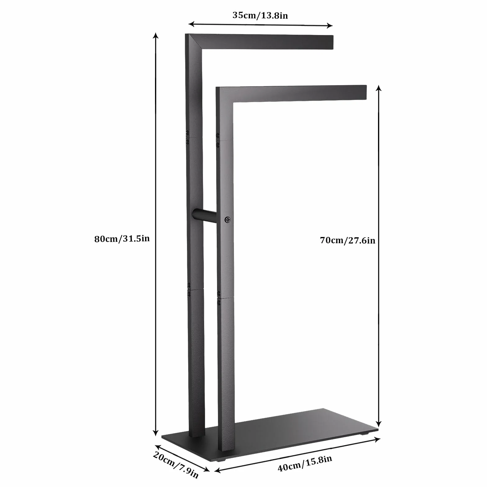 Yawinhe Porta Asciugamani Bagno da Terra in Acciaio Inox 2 Bracci 40x20x80cm Nero