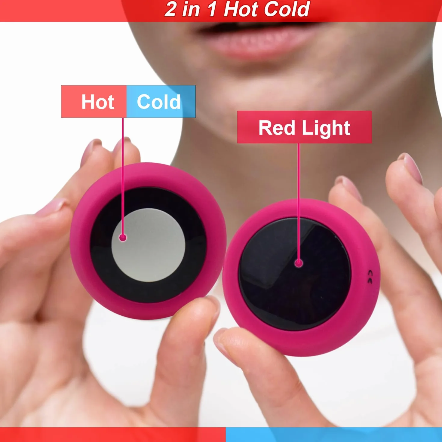 Massaggiatore facciale a caldo e a freddo 2 in 1 luce-rossa, apparecchio wireless multifunzione per il viso, massaggiatore elettrico per il viso e per il collo