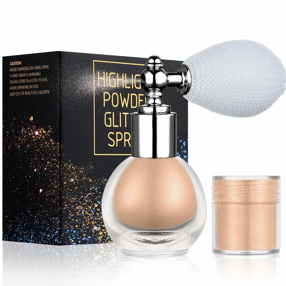 Spray glitterato – Evidenziatore lucido per corpo e viso, scintilla di lunga durata e non appiccicoso, scintillio scintillante per feste, matrimoni, festival, vegano e leggero, color carne perla