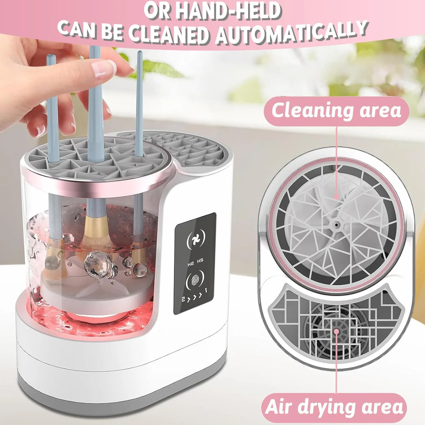 Pulitore elettrico per pennelli da trucco, dotato di funzione di asciugatura 3 in 1, pulitore elettrico automatico per pennelli da trucco, pulizia dei pennelli da trucco, regalo per le donne.